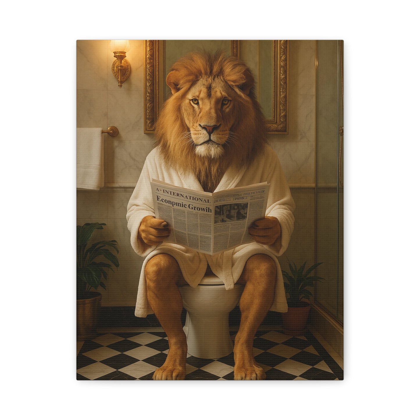 Whimsical Lion Canvas Art, Funny Home Decor, Gift for Animal Lovers, Unique Wall Art, Bathroom Wall Decor, Housewarming Gift