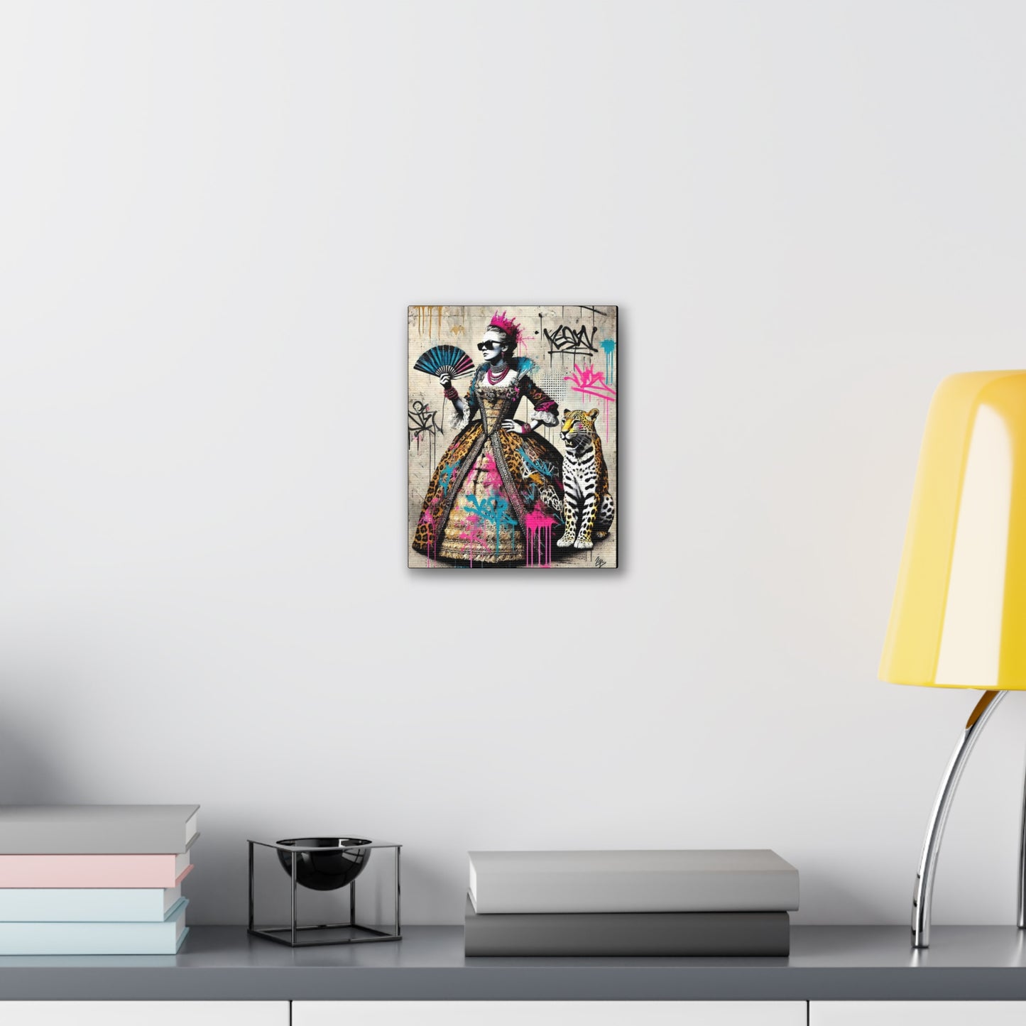 Canvas Print, Street Art Wall Decor, Graffiti Home Art, Queen with Fan, Leopard, Bohemian Decor, Urban Art Poster