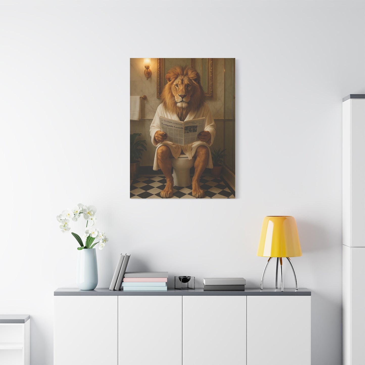 Whimsical Lion Canvas Art, Funny Home Decor, Gift for Animal Lovers, Unique Wall Art, Bathroom Wall Decor, Housewarming Gift