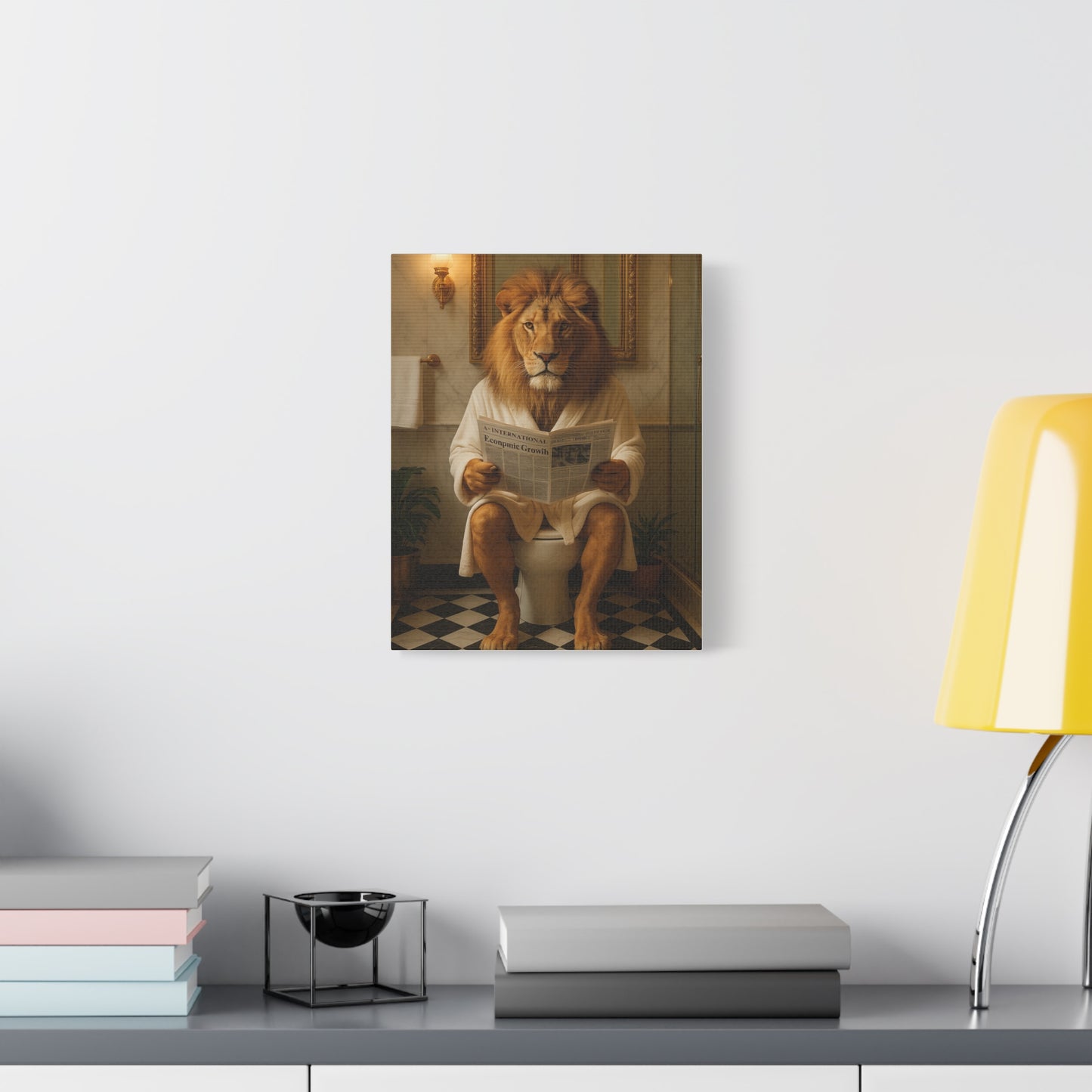 Whimsical Lion Canvas Art, Funny Home Decor, Gift for Animal Lovers, Unique Wall Art, Bathroom Wall Decor, Housewarming Gift