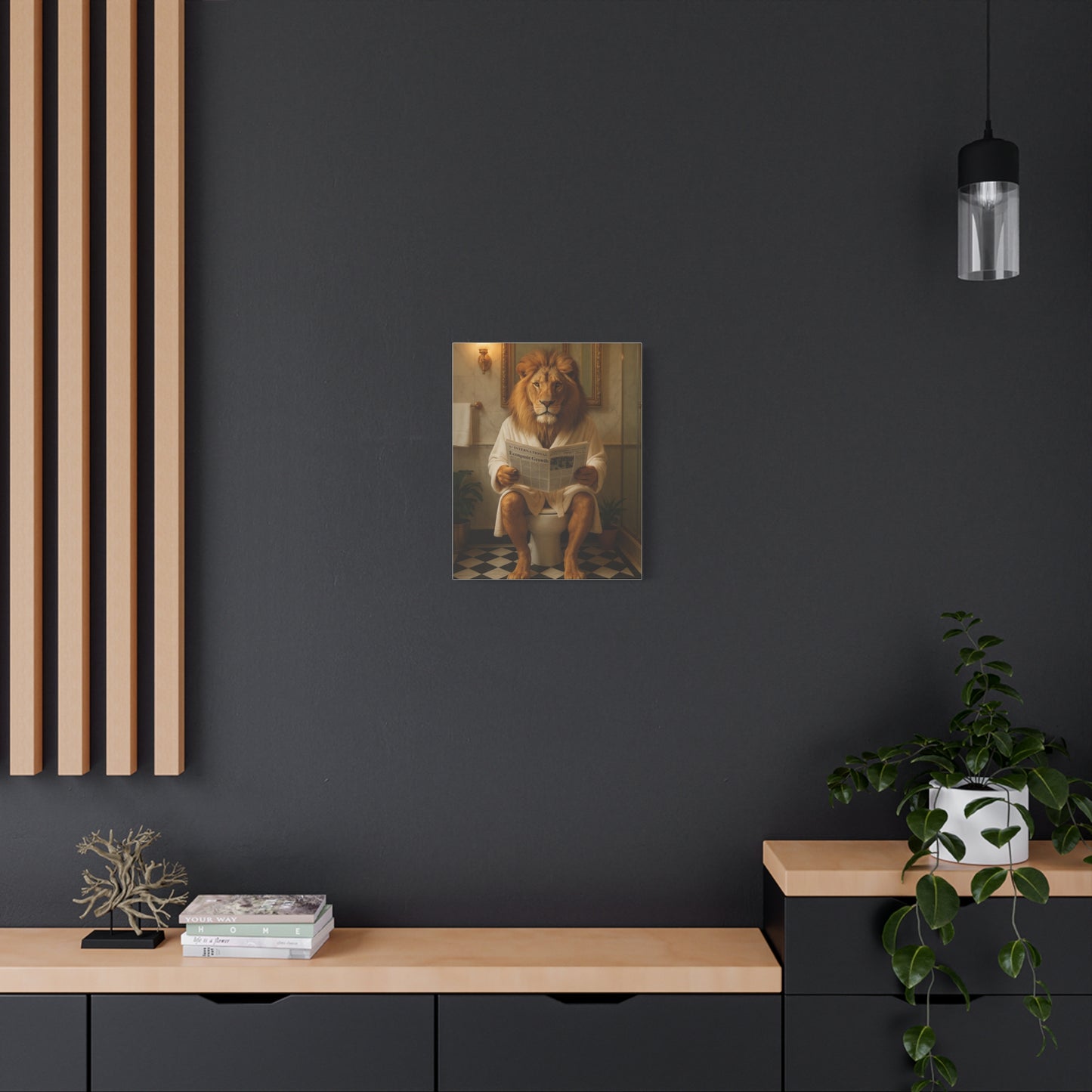 Whimsical Lion Canvas Art, Funny Home Decor, Gift for Animal Lovers, Unique Wall Art, Bathroom Wall Decor, Housewarming Gift