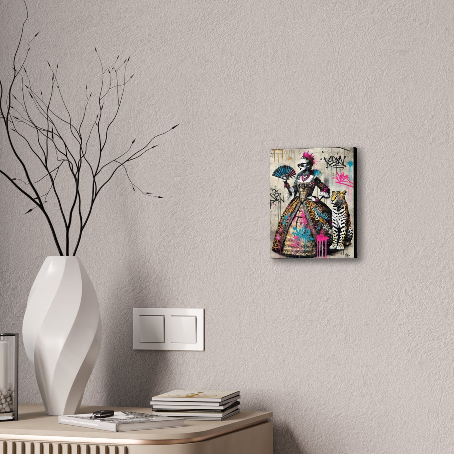 Canvas Print, Street Art Wall Decor, Graffiti Home Art, Queen with Fan, Leopard, Bohemian Decor, Urban Art Poster