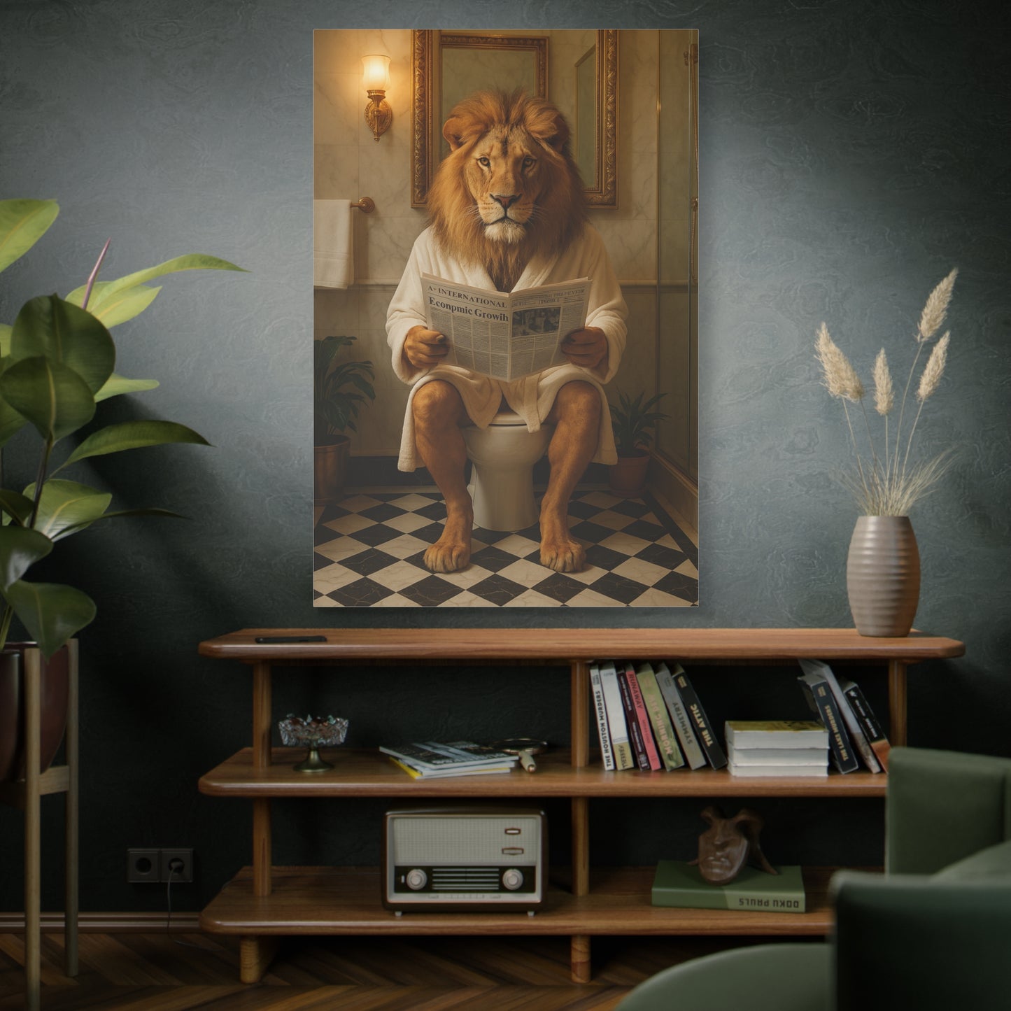 Whimsical Lion Canvas Art, Funny Home Decor, Gift for Animal Lovers, Unique Wall Art, Bathroom Wall Decor, Housewarming Gift