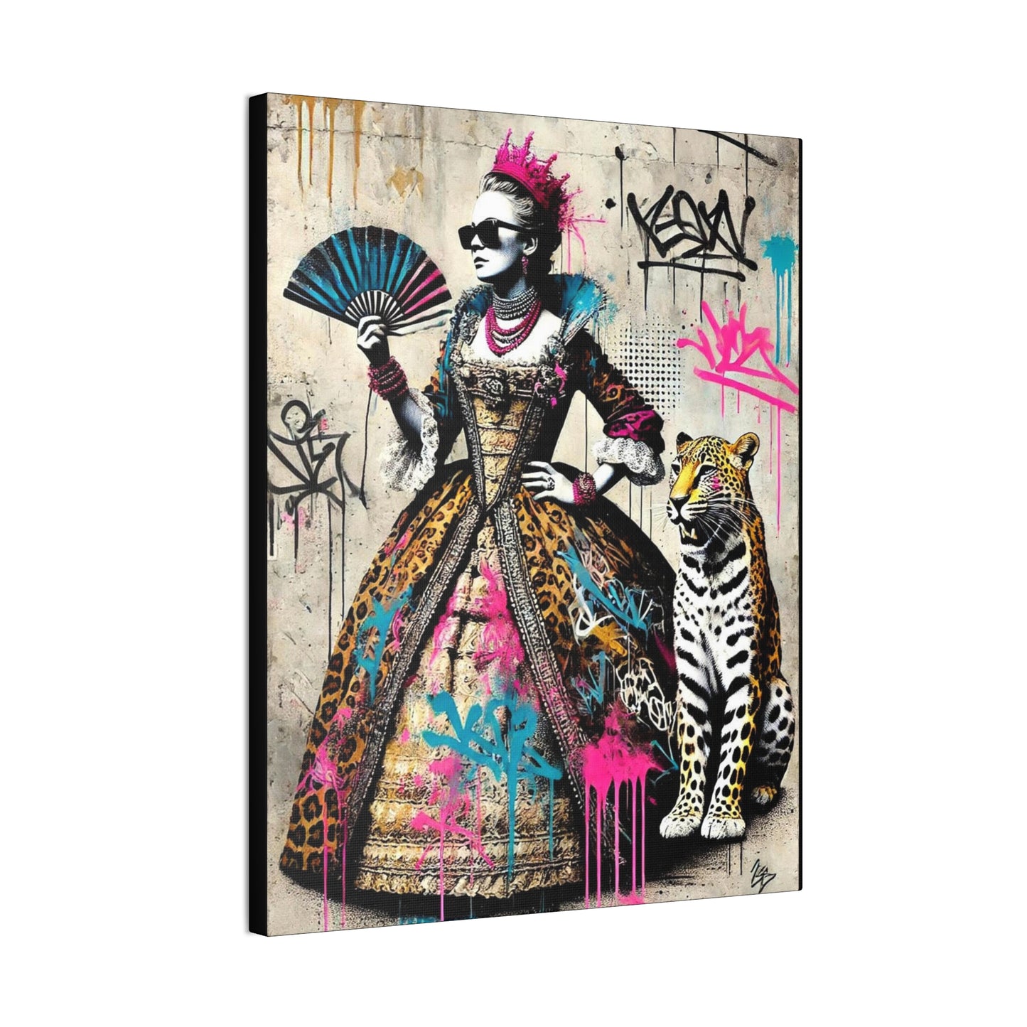 Canvas Print, Street Art Wall Decor, Graffiti Home Art, Queen with Fan, Leopard, Bohemian Decor, Urban Art Poster