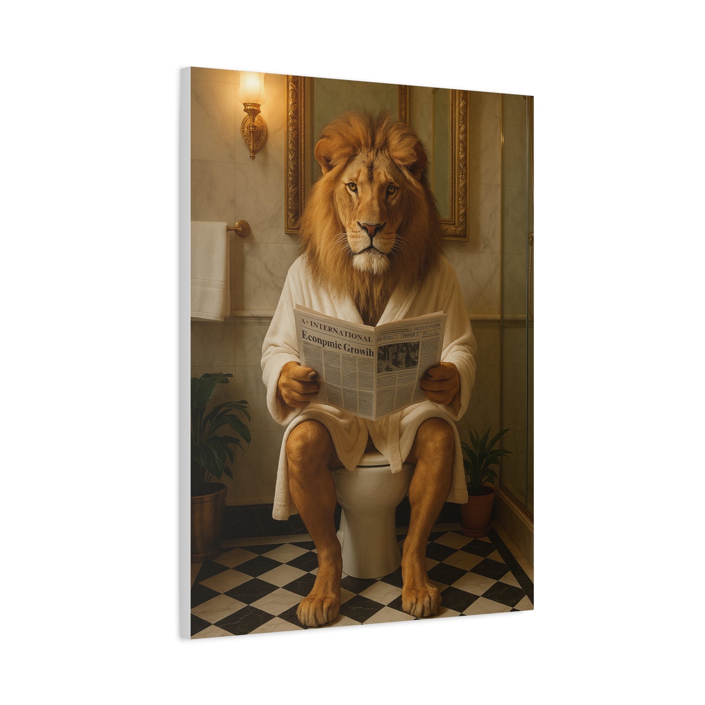 Whimsical Lion Canvas Art, Funny Home Decor, Gift for Animal Lovers, Unique Wall Art, Bathroom Wall Decor, Housewarming Gift