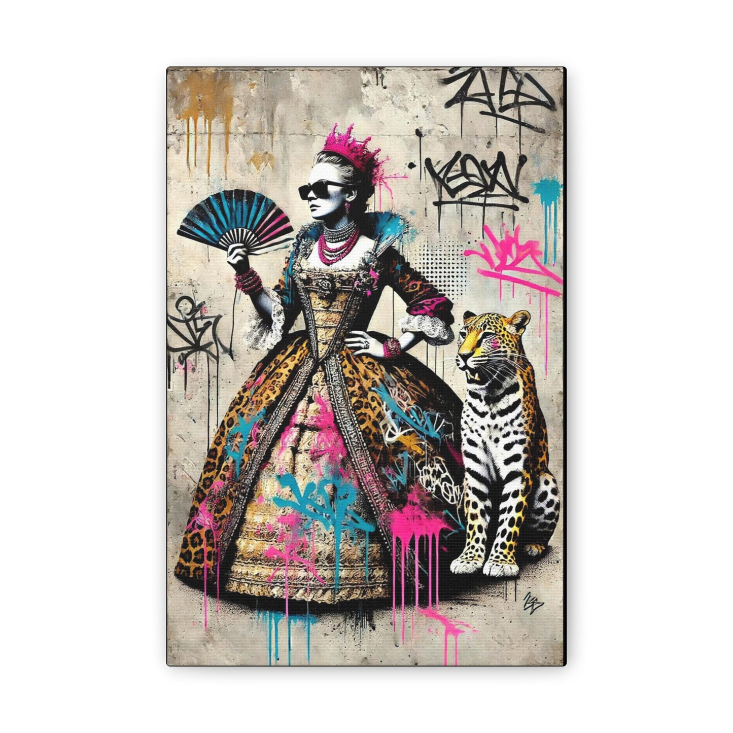 Canvas Print, Street Art Wall Decor, Graffiti Home Art, Queen with Fan, Leopard, Bohemian Decor, Urban Art Poster