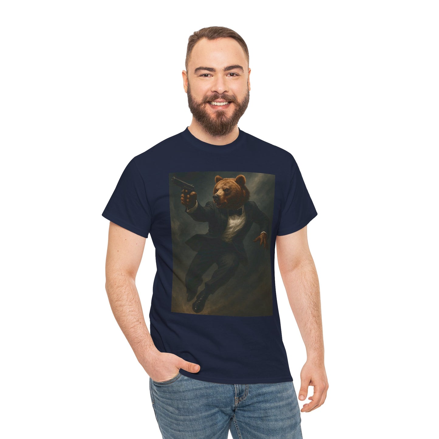 Spy Bear Graphic Tee, Unisex Heavy Cotton Shirt, Cool Casual Wear, Unique Gift for Animal Lovers, Perfect for Parties