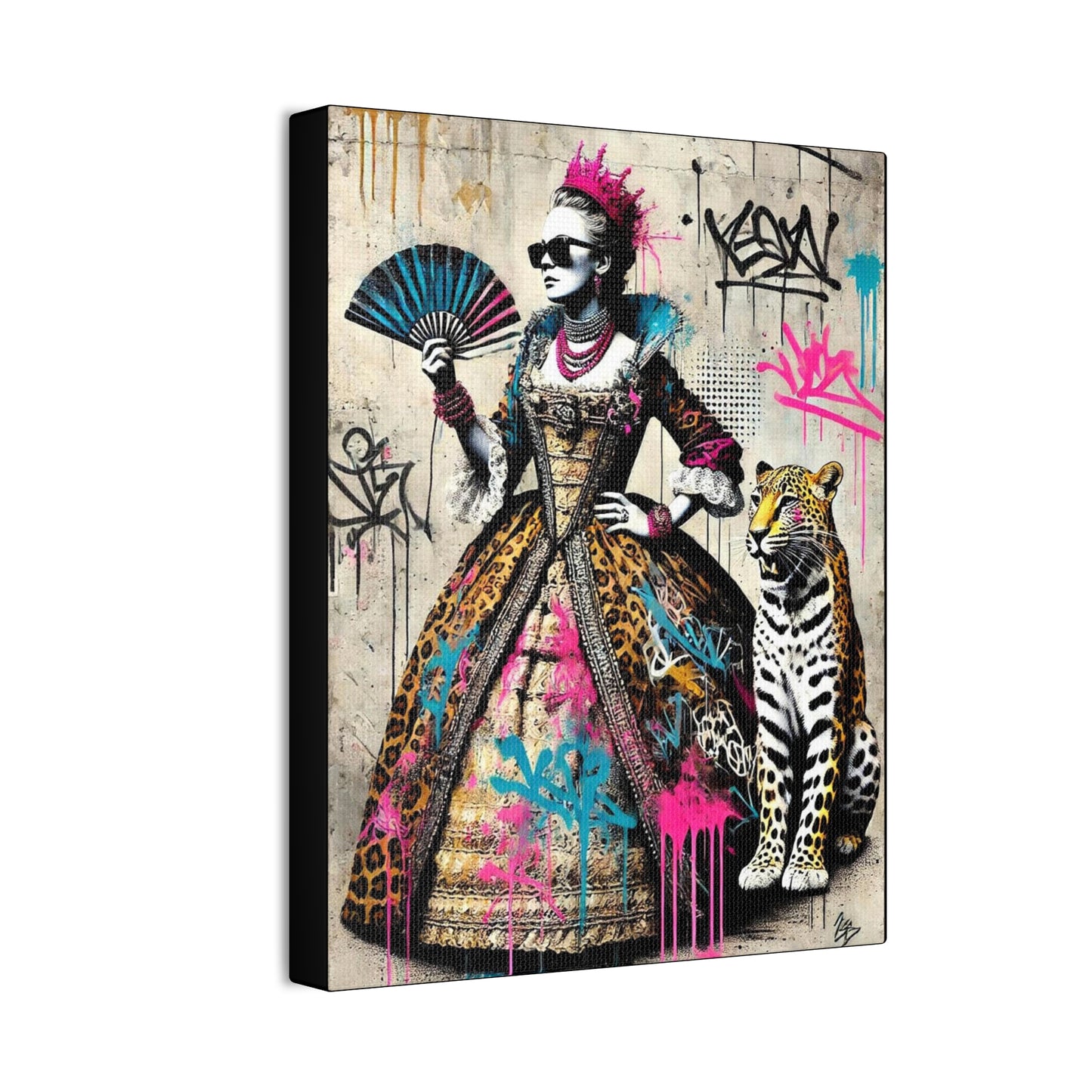 Canvas Print, Street Art Wall Decor, Graffiti Home Art, Queen with Fan, Leopard, Bohemian Decor, Urban Art Poster