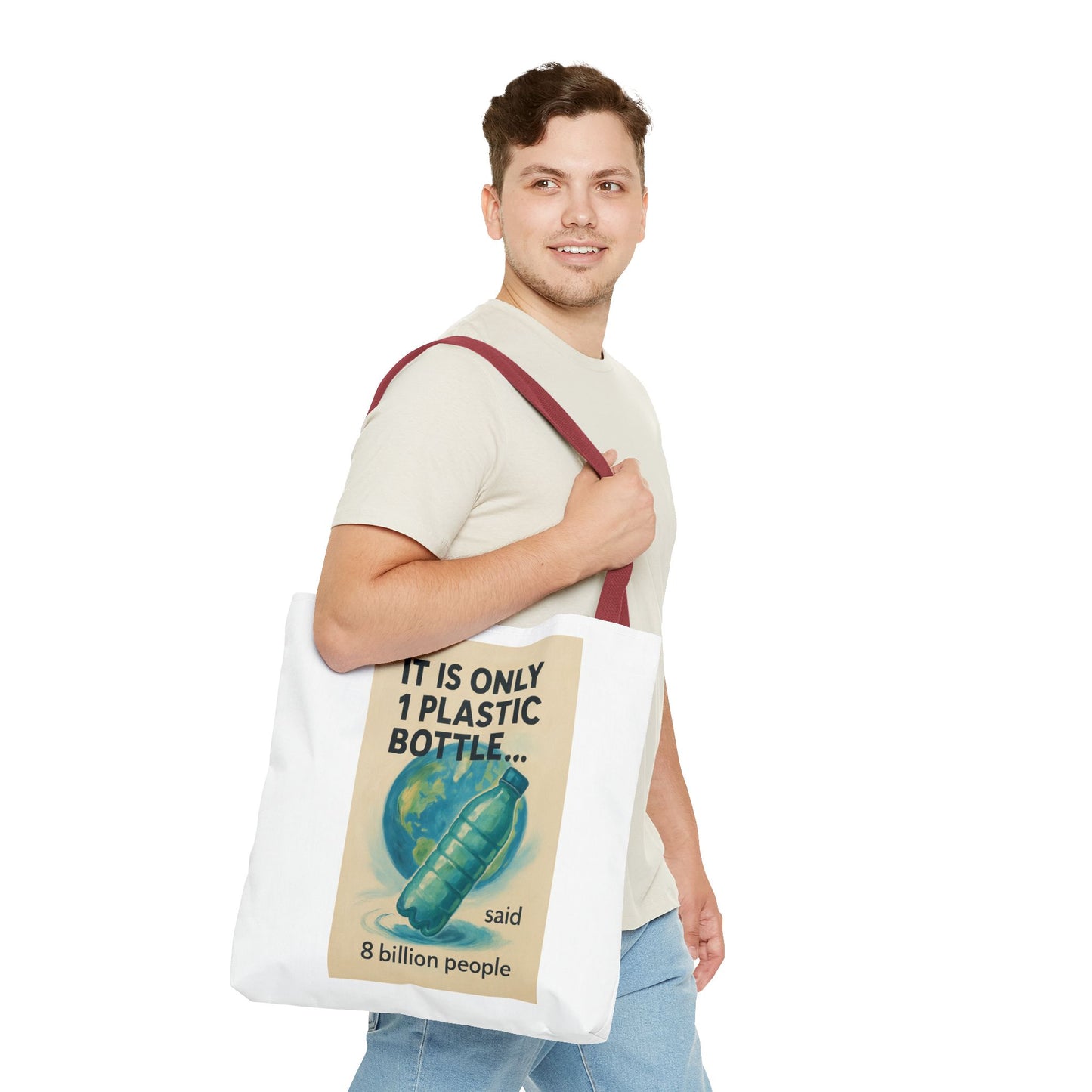Eco-Friendly Tote Bag, Recycling Message, Save Earth, Plastic Bottle, Reusable Bag, Environmental Awareness, Sustainable Shopping