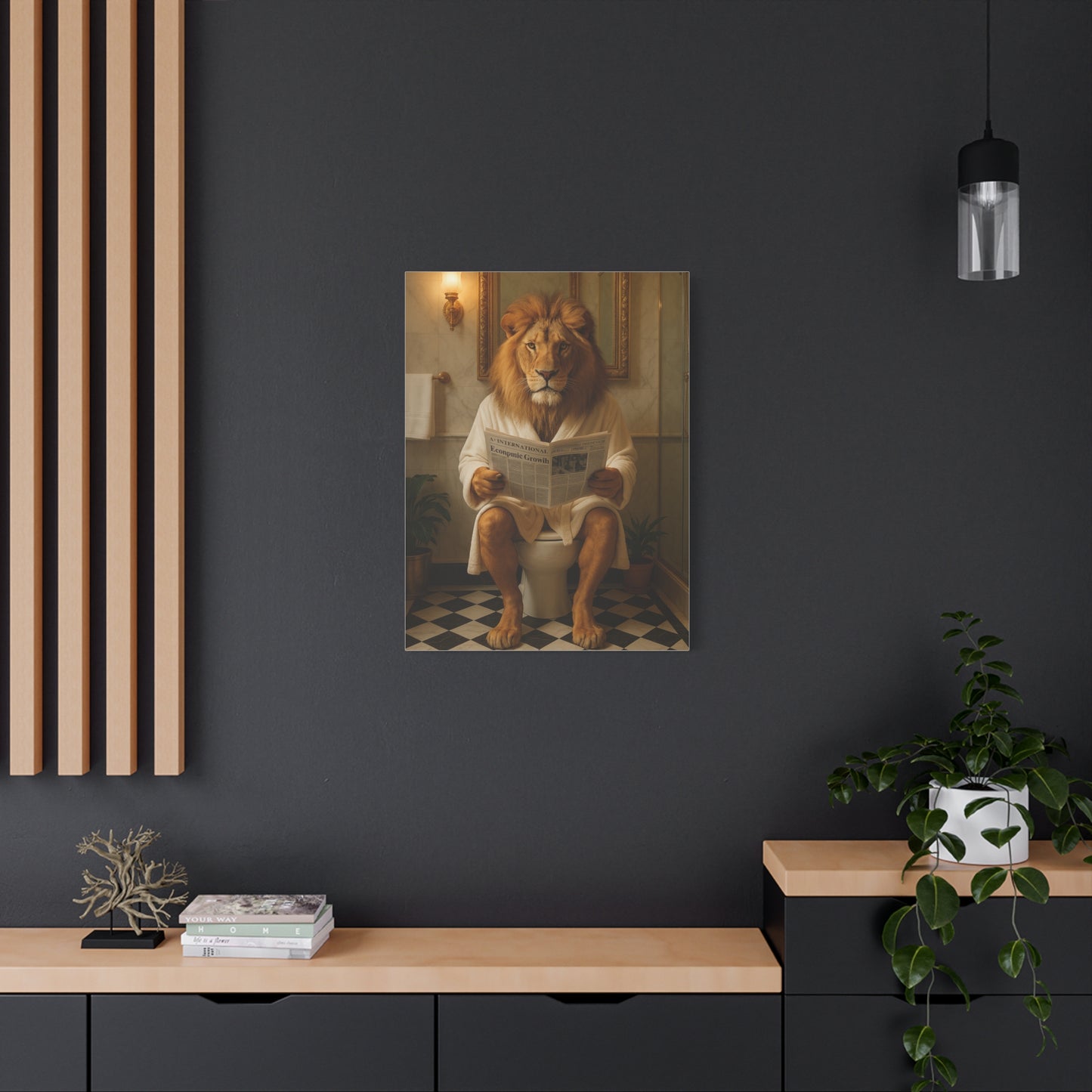 Whimsical Lion Canvas Art, Funny Home Decor, Gift for Animal Lovers, Unique Wall Art, Bathroom Wall Decor, Housewarming Gift
