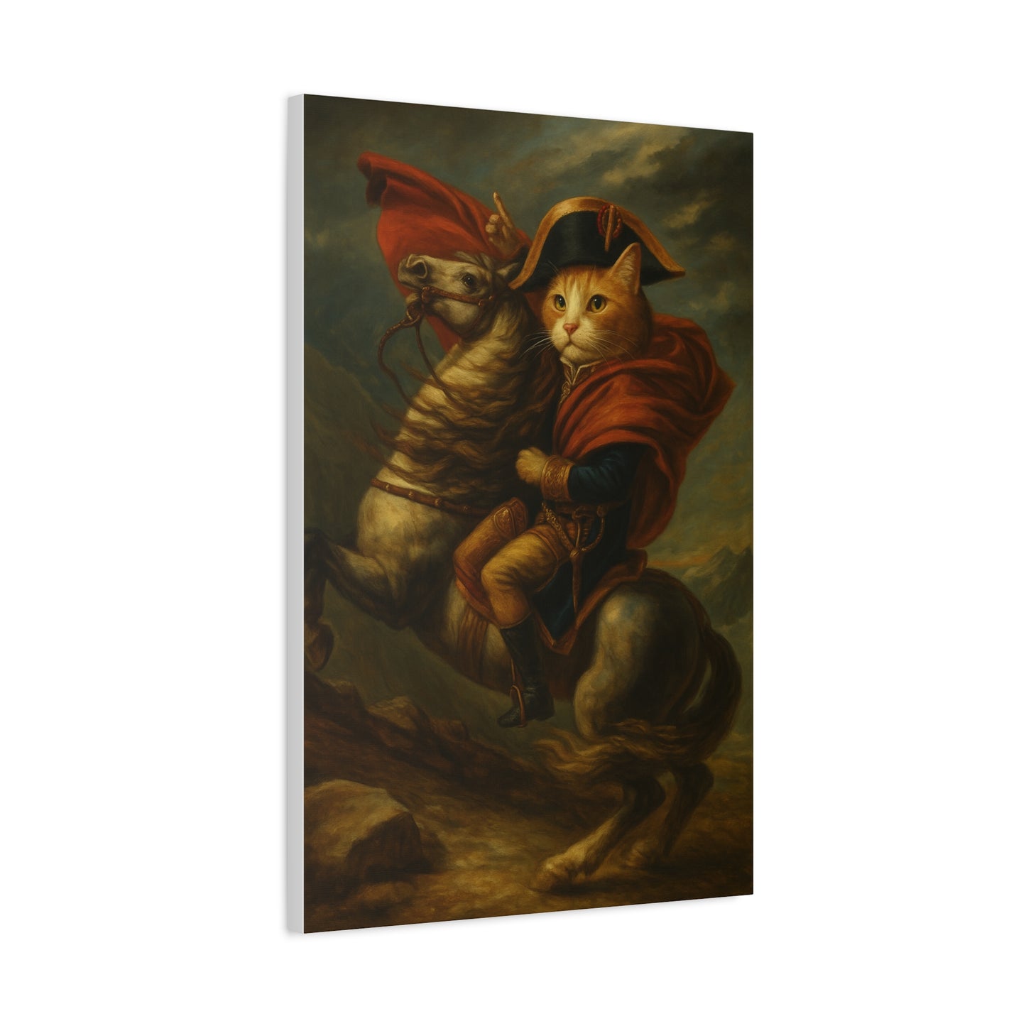 Cat Napoleon Crossing the Alps Decor, Whimsical Home Wall Art, Stretched Matte Canvas, 1 25 Inch, Cat Lover Gift, Funny Animal