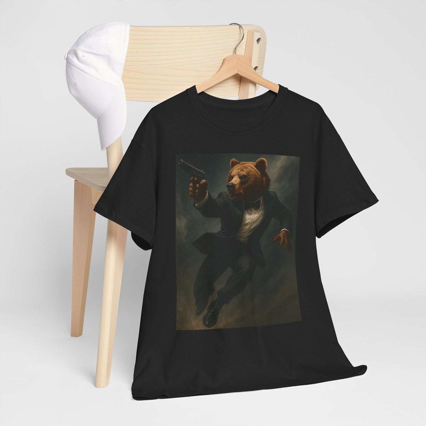 Spy Bear Graphic Tee, Unisex Heavy Cotton Shirt, Cool Casual Wear, Unique Gift for Animal Lovers, Perfect for Parties