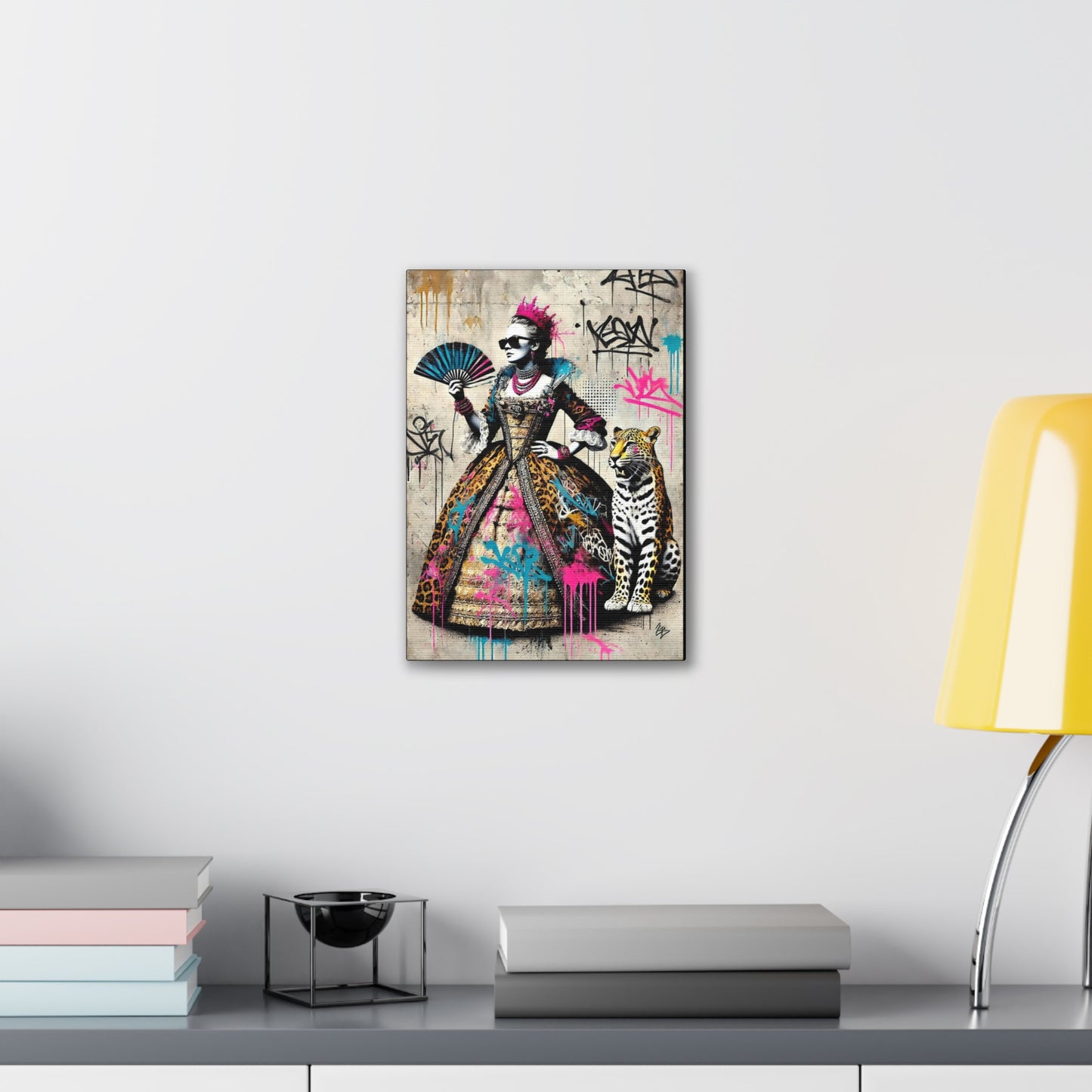 Canvas Print, Street Art Wall Decor, Graffiti Home Art, Queen with Fan, Leopard, Bohemian Decor, Urban Art Poster