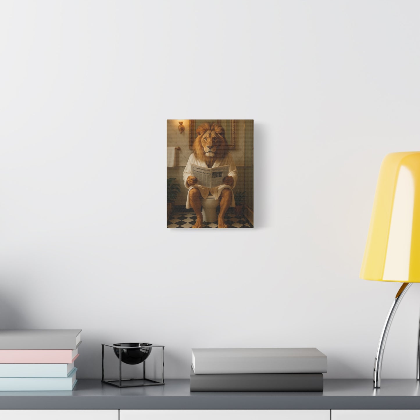 Whimsical Lion Canvas Art, Funny Home Decor, Gift for Animal Lovers, Unique Wall Art, Bathroom Wall Decor, Housewarming Gift