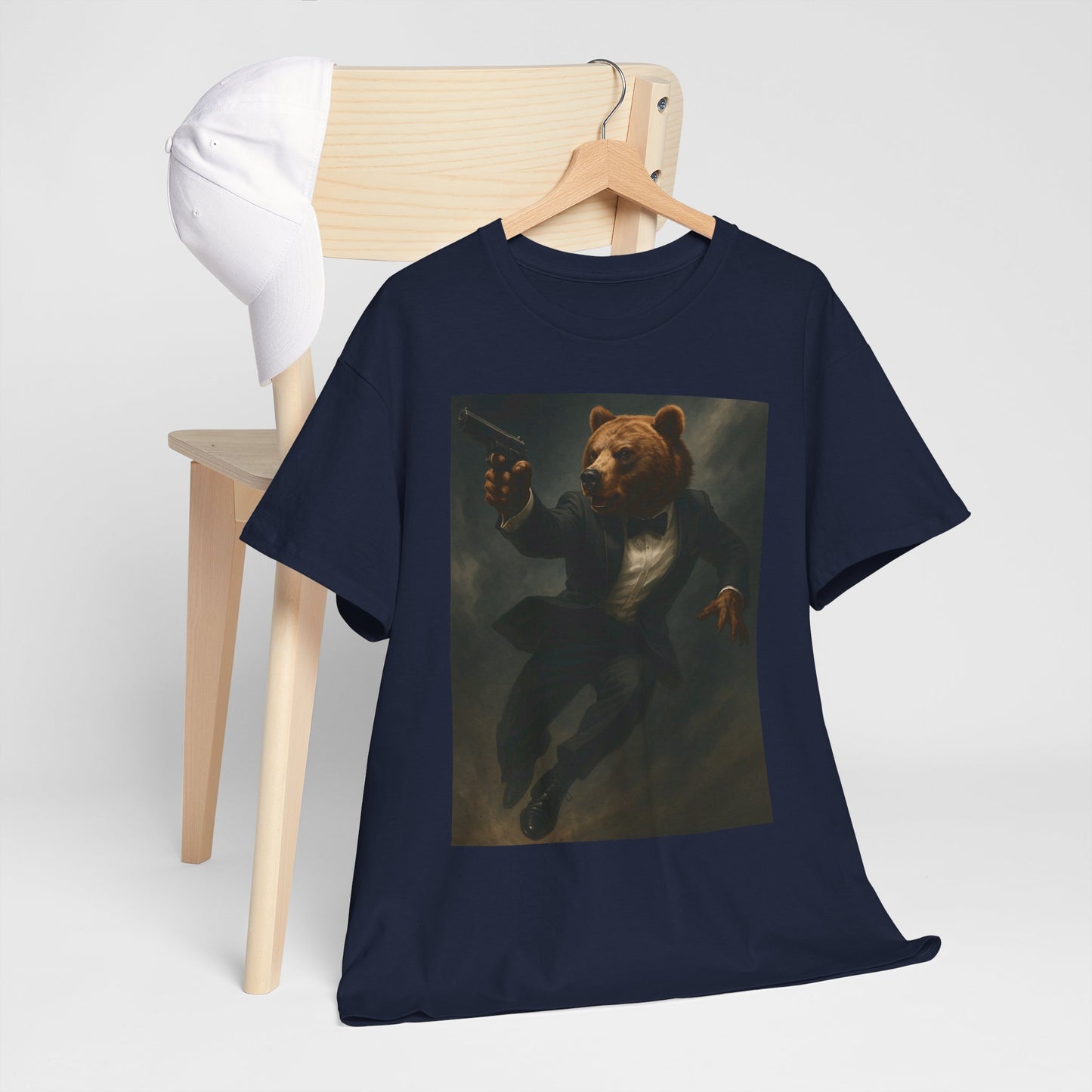 Spy Bear Graphic Tee, Unisex Heavy Cotton Shirt, Cool Casual Wear, Unique Gift for Animal Lovers, Perfect for Parties