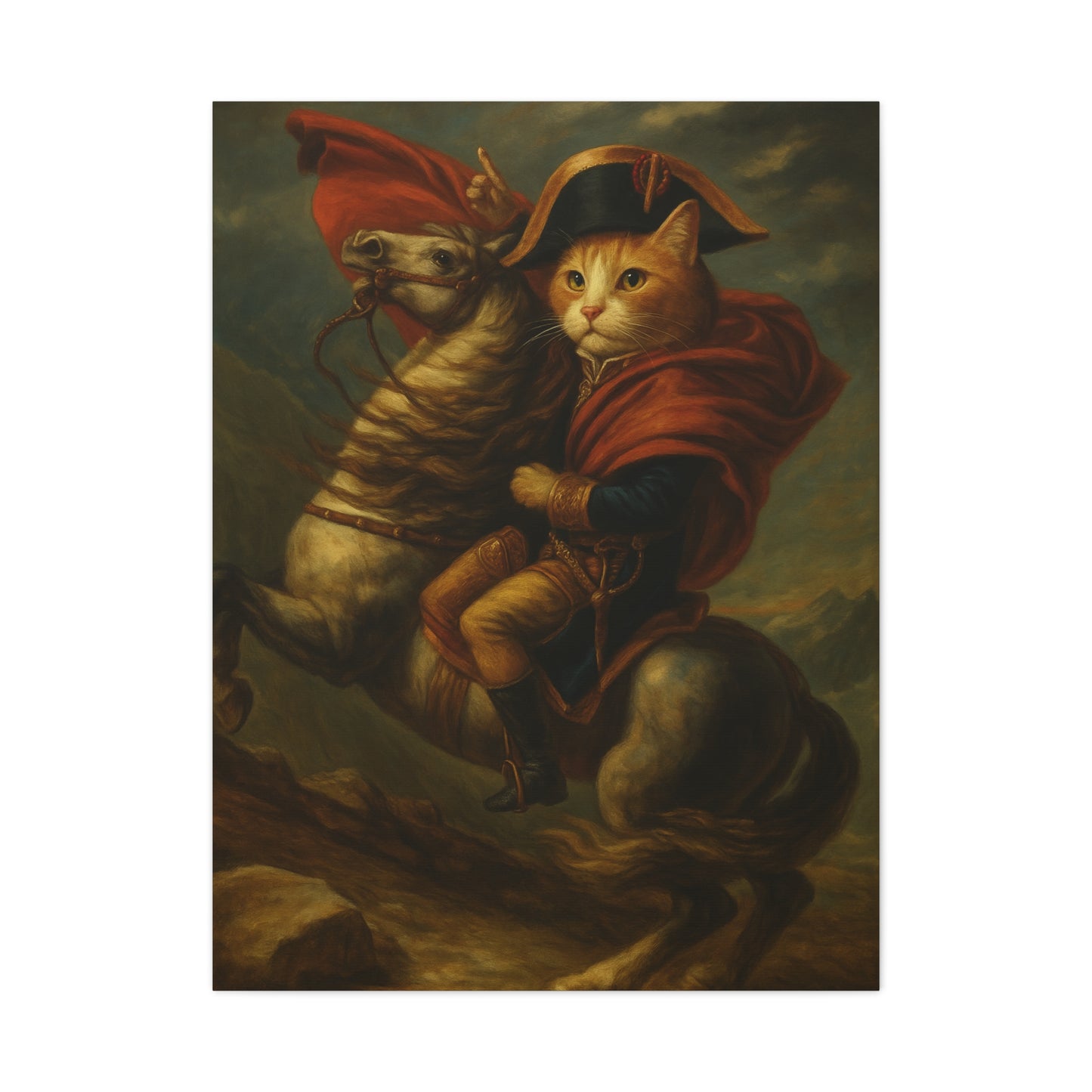 Cat Napoleon Crossing the Alps Decor, Whimsical Home Wall Art, Stretched Matte Canvas, 1 25 Inch, Cat Lover Gift, Funny Animal