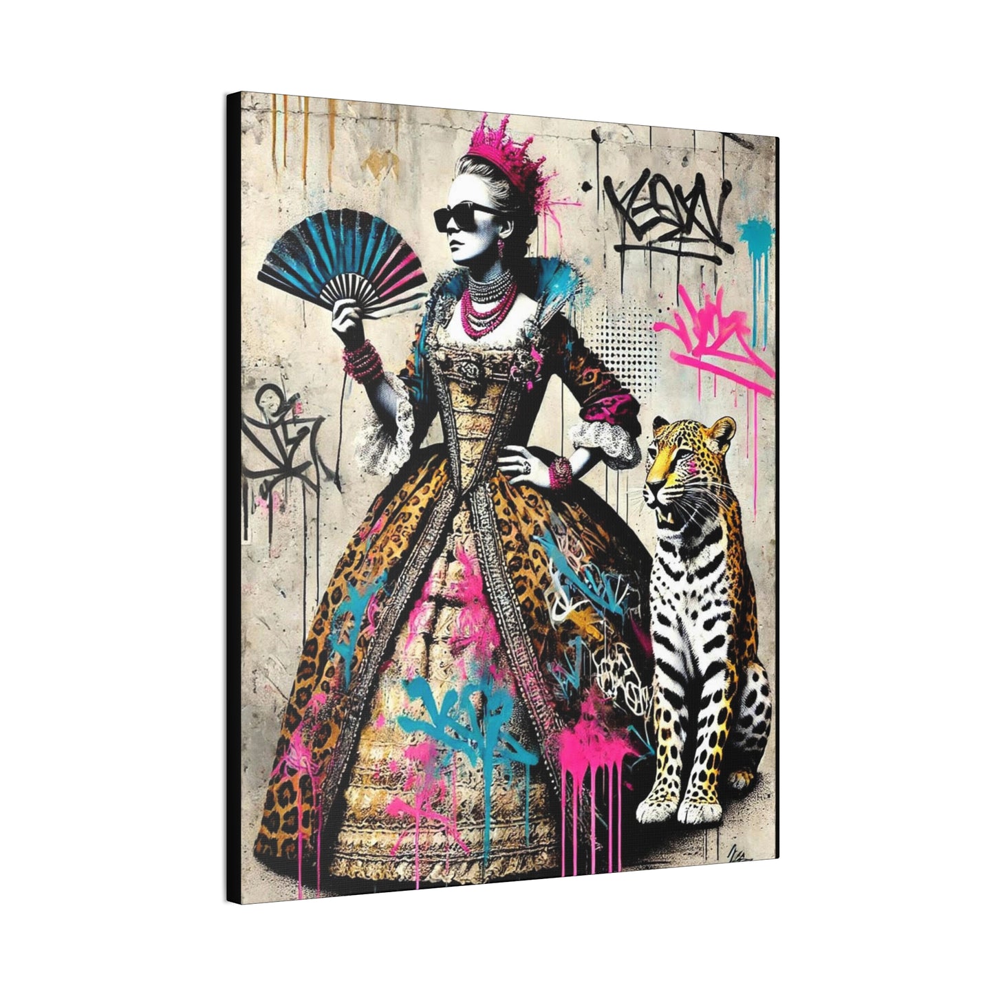 Canvas Print, Street Art Wall Decor, Graffiti Home Art, Queen with Fan, Leopard, Bohemian Decor, Urban Art Poster