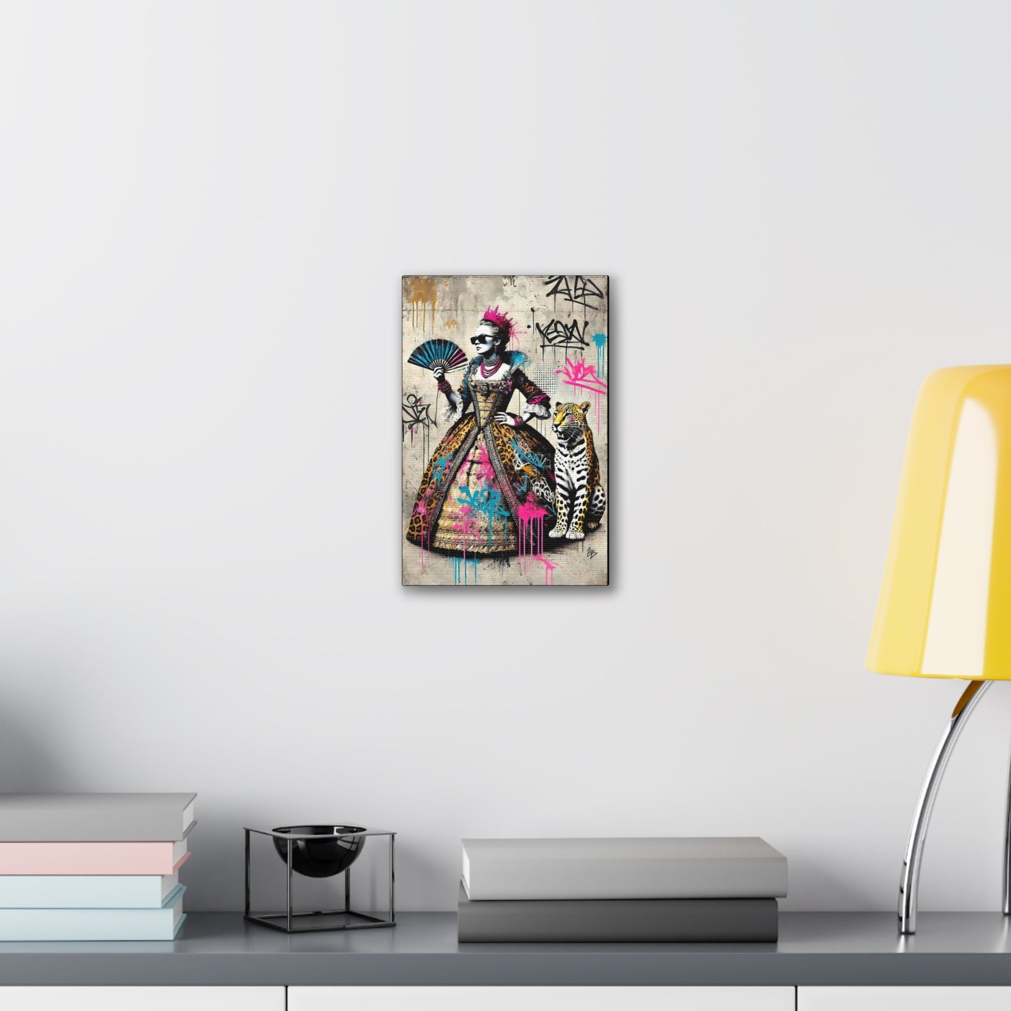 Canvas Print, Street Art Wall Decor, Graffiti Home Art, Queen with Fan, Leopard, Bohemian Decor, Urban Art Poster