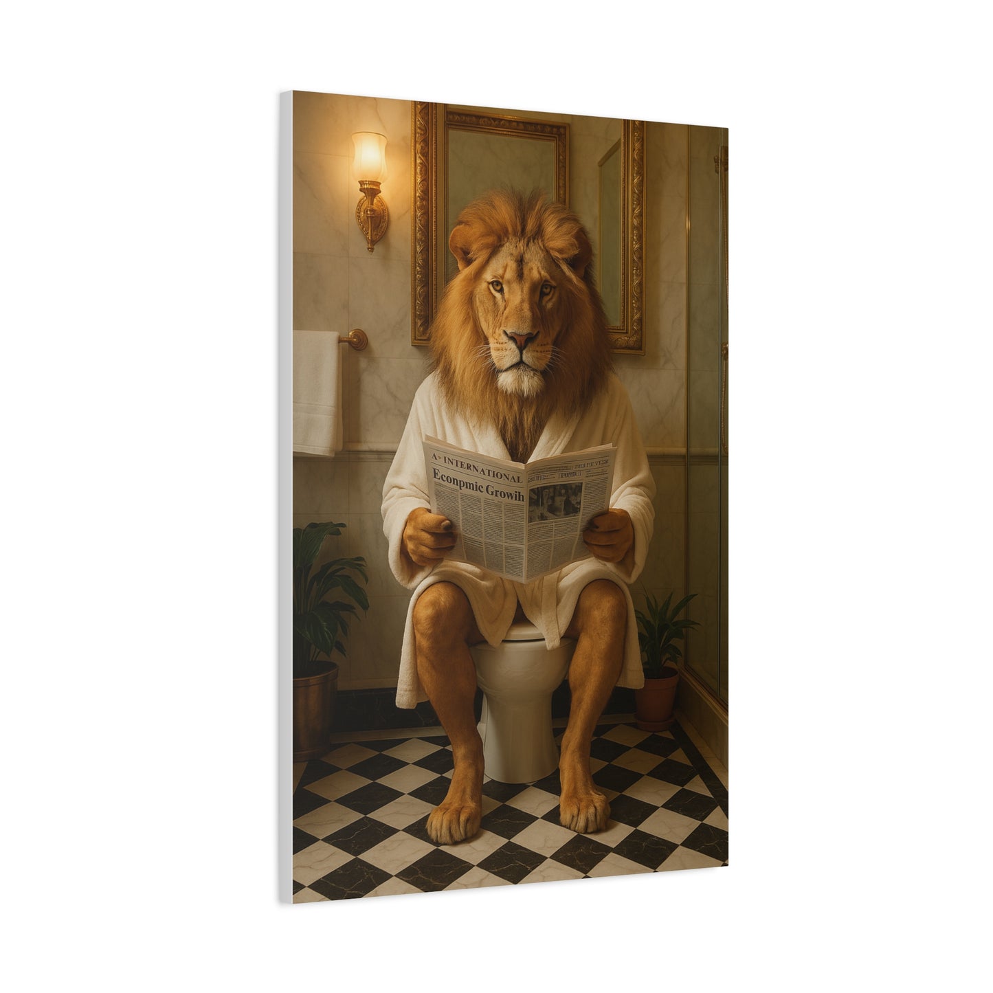 Whimsical Lion Canvas Art, Funny Home Decor, Gift for Animal Lovers, Unique Wall Art, Bathroom Wall Decor, Housewarming Gift