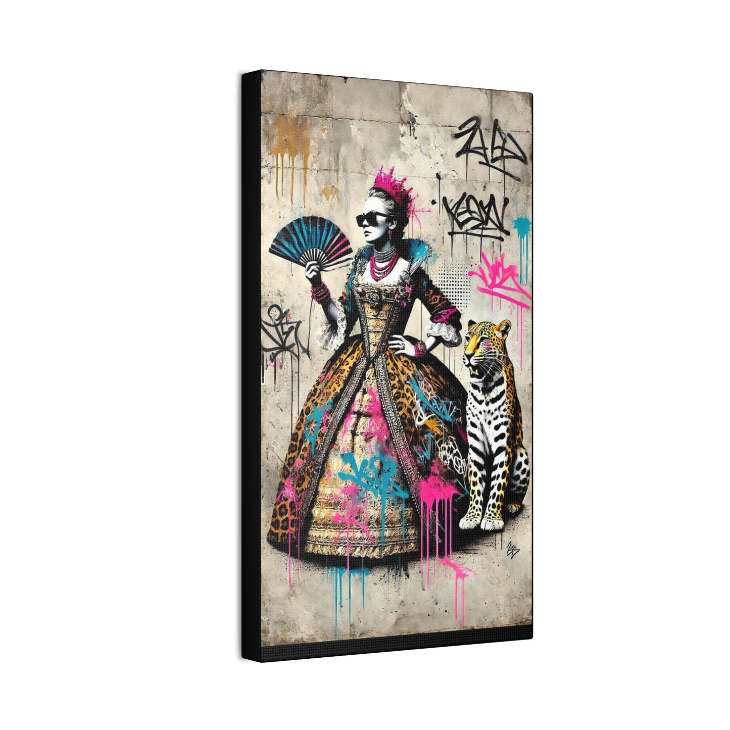 Canvas Print, Street Art Wall Decor, Graffiti Home Art, Queen with Fan, Leopard, Bohemian Decor, Urban Art Poster