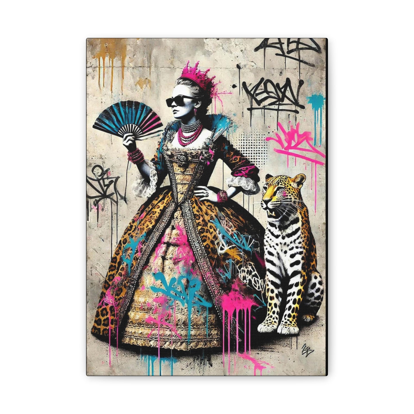 Canvas Print, Street Art Wall Decor, Graffiti Home Art, Queen with Fan, Leopard, Bohemian Decor, Urban Art Poster