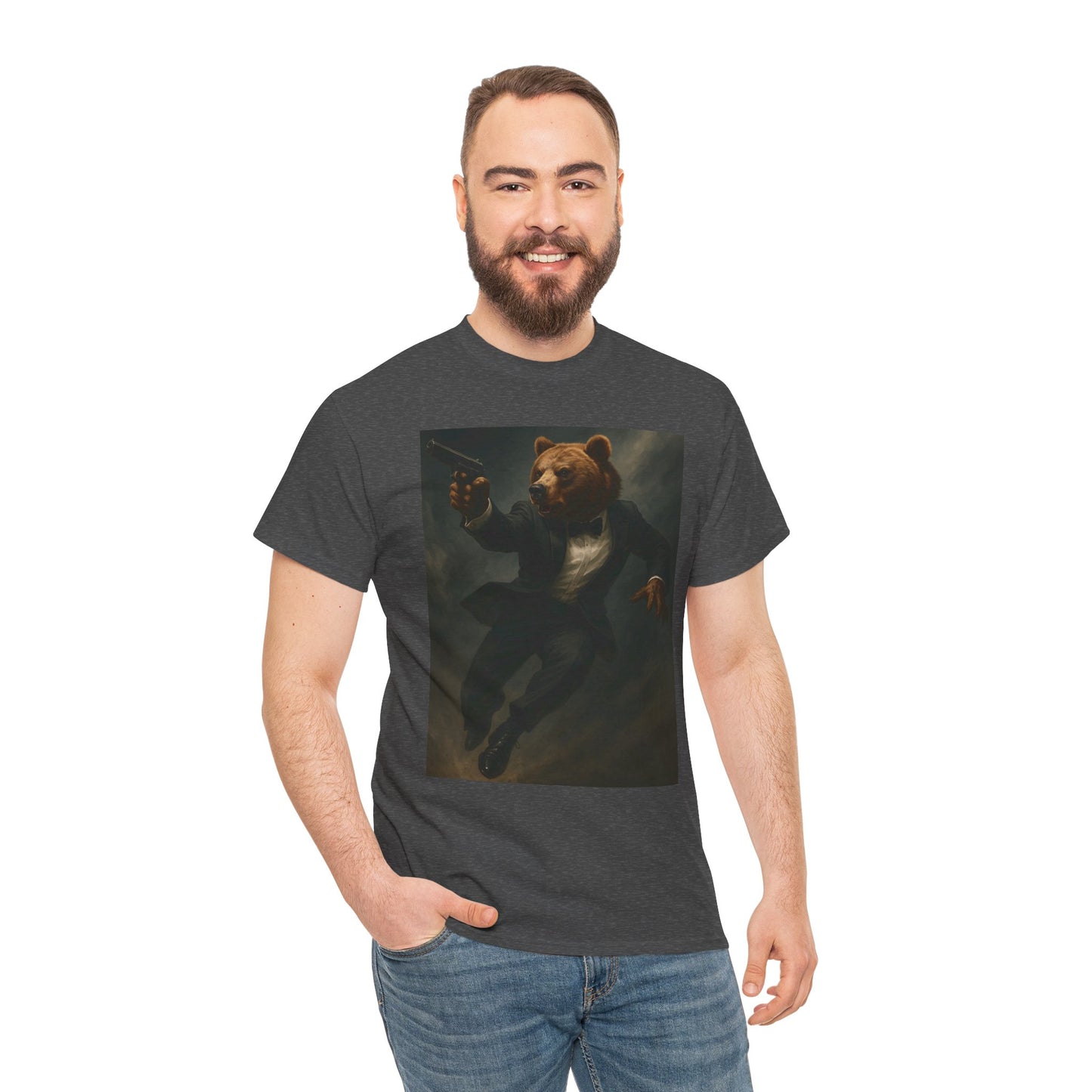 Spy Bear Graphic Tee, Unisex Heavy Cotton Shirt, Cool Casual Wear, Unique Gift for Animal Lovers, Perfect for Parties