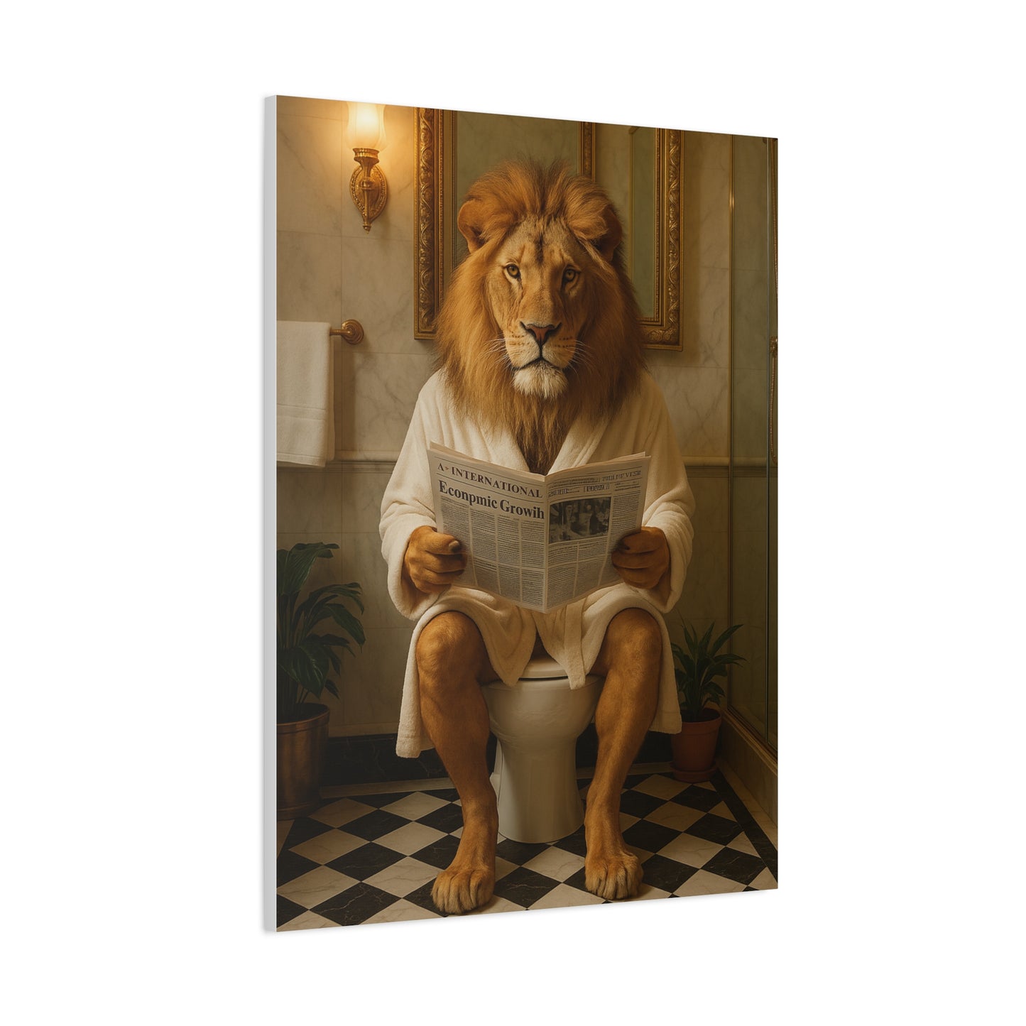 Whimsical Lion Canvas Art, Funny Home Decor, Gift for Animal Lovers, Unique Wall Art, Bathroom Wall Decor, Housewarming Gift