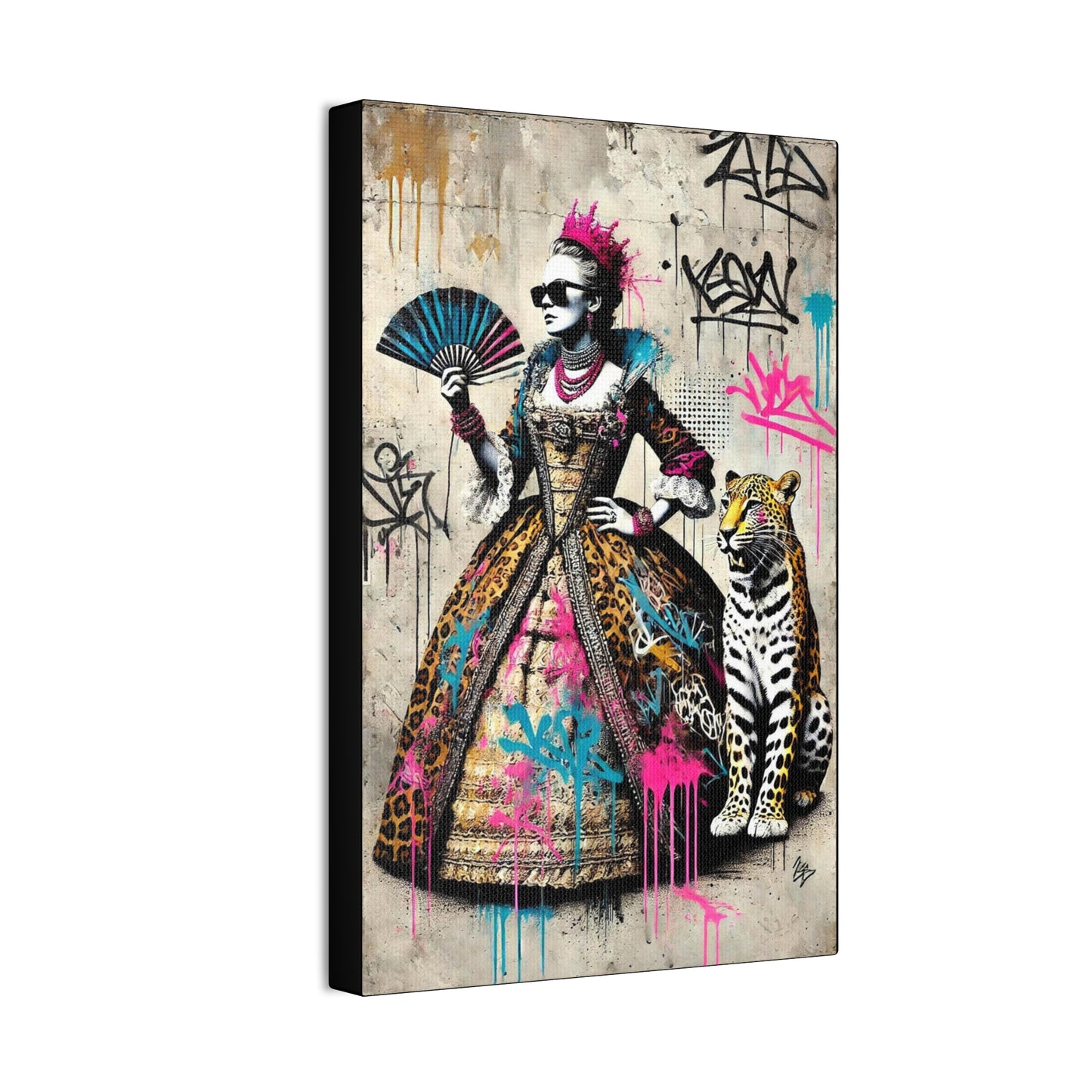 Canvas Print, Street Art Wall Decor, Graffiti Home Art, Queen with Fan, Leopard, Bohemian Decor, Urban Art Poster