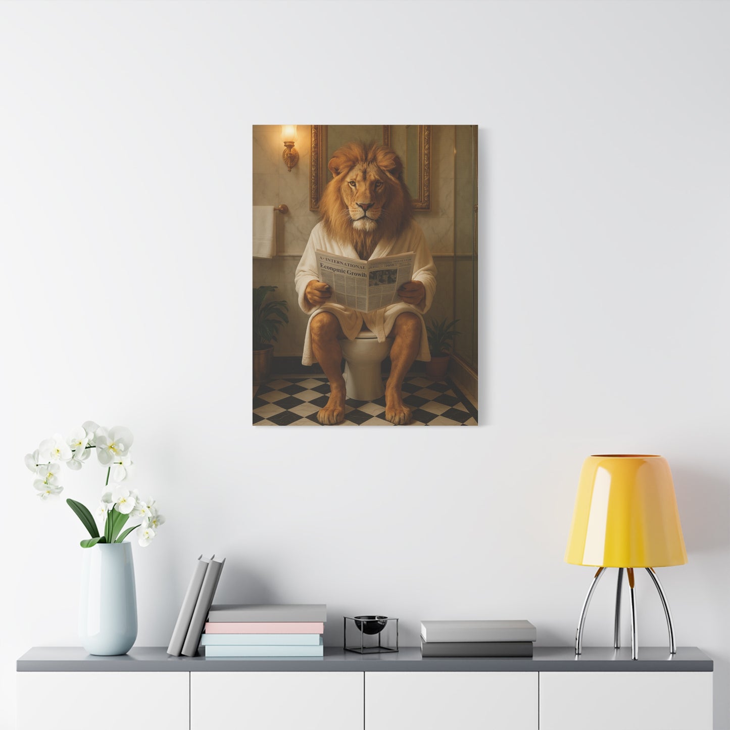 Whimsical Lion Canvas Art, Funny Home Decor, Gift for Animal Lovers, Unique Wall Art, Bathroom Wall Decor, Housewarming Gift