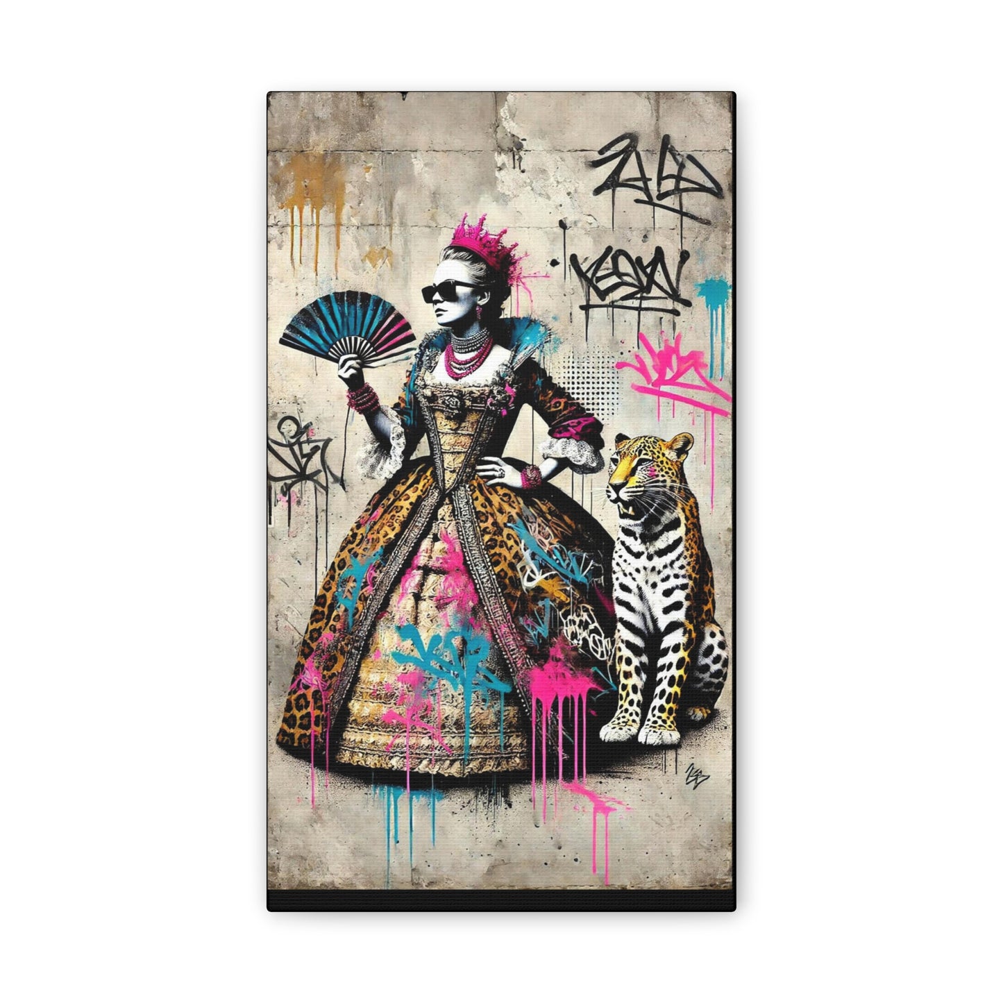 Canvas Print, Street Art Wall Decor, Graffiti Home Art, Queen with Fan, Leopard, Bohemian Decor, Urban Art Poster