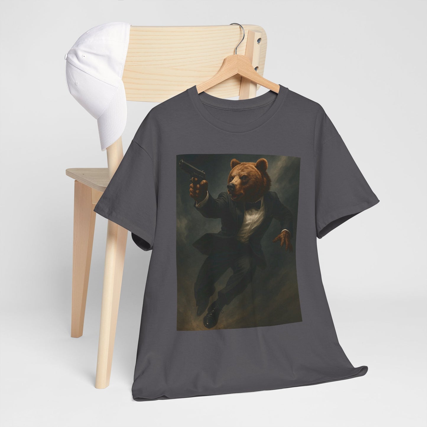 Spy Bear Graphic Tee, Unisex Heavy Cotton Shirt, Cool Casual Wear, Unique Gift for Animal Lovers, Perfect for Parties