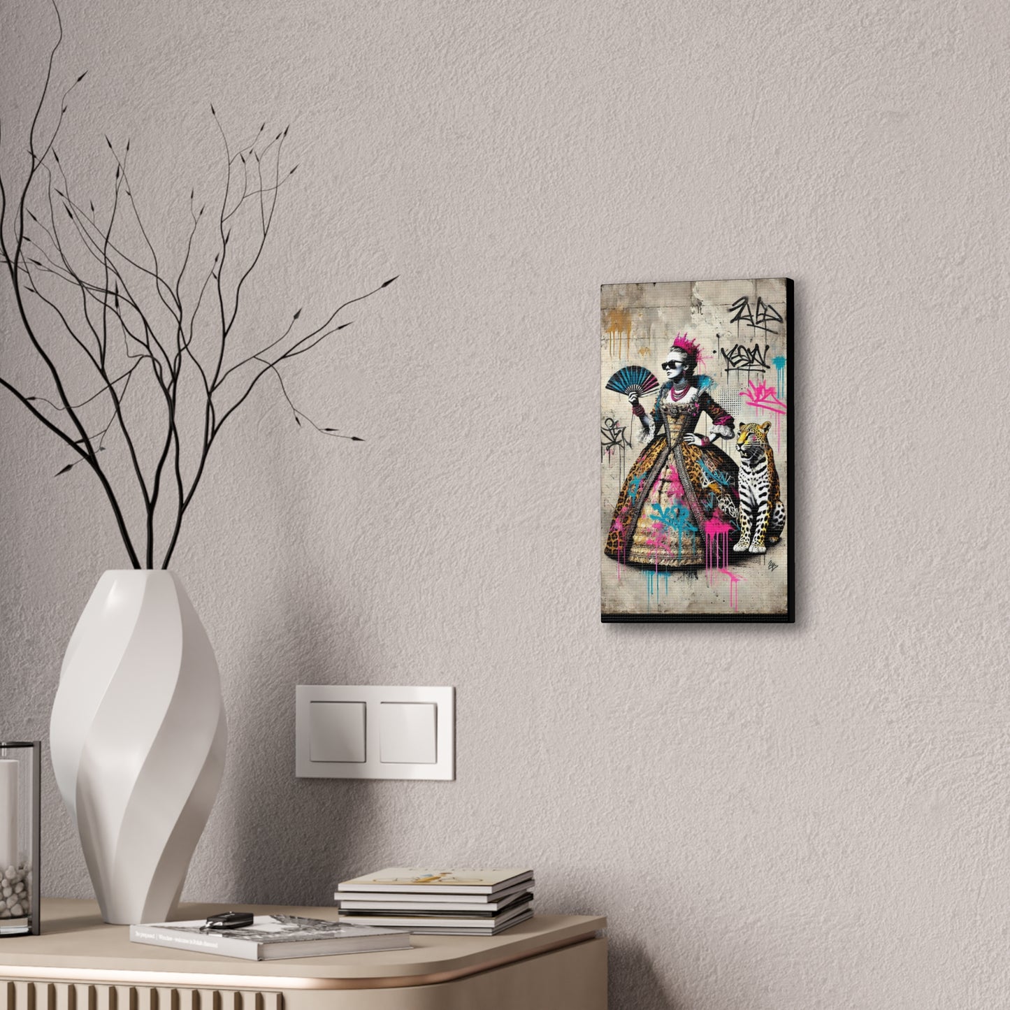 Canvas Print, Street Art Wall Decor, Graffiti Home Art, Queen with Fan, Leopard, Bohemian Decor, Urban Art Poster