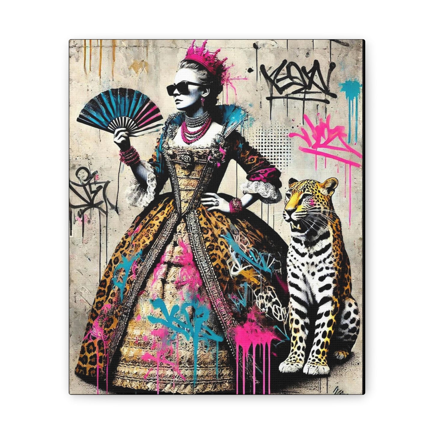 Canvas Print, Street Art Wall Decor, Graffiti Home Art, Queen with Fan, Leopard, Bohemian Decor, Urban Art Poster