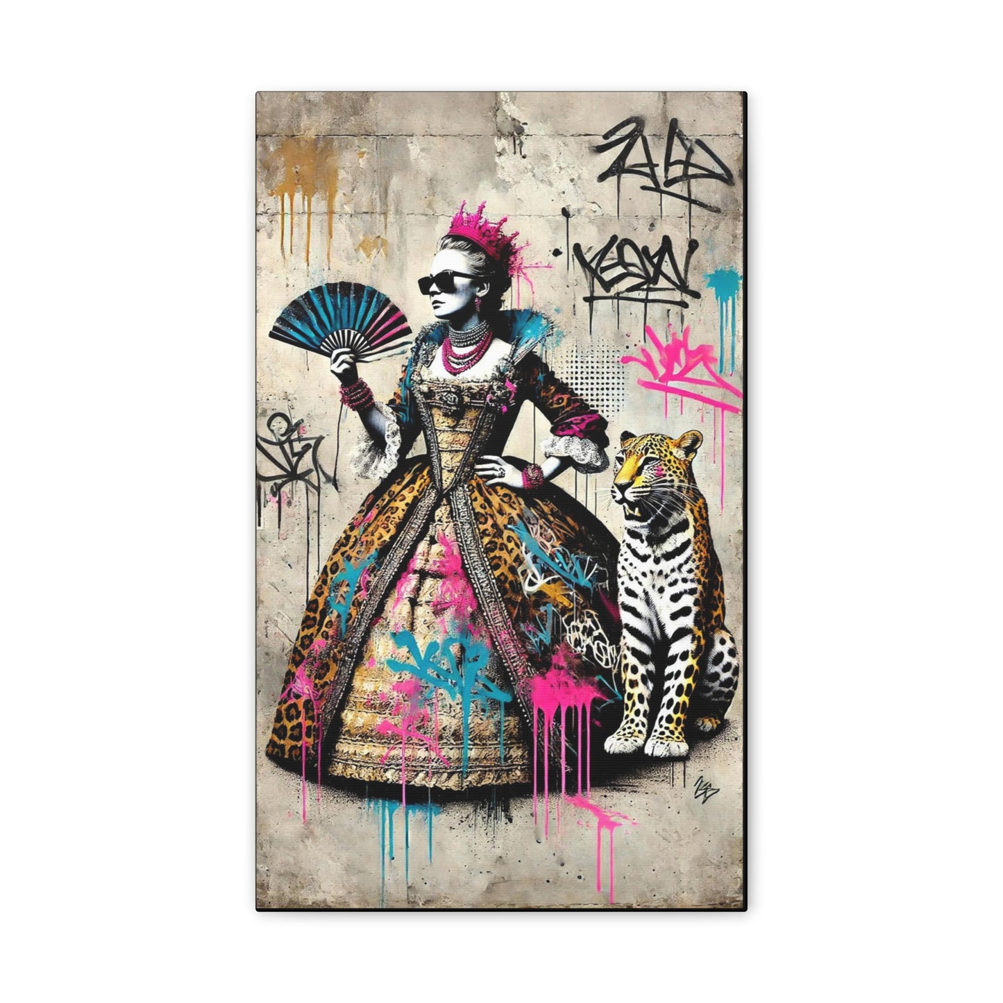 Canvas Print, Street Art Wall Decor, Graffiti Home Art, Queen with Fan, Leopard, Bohemian Decor, Urban Art Poster