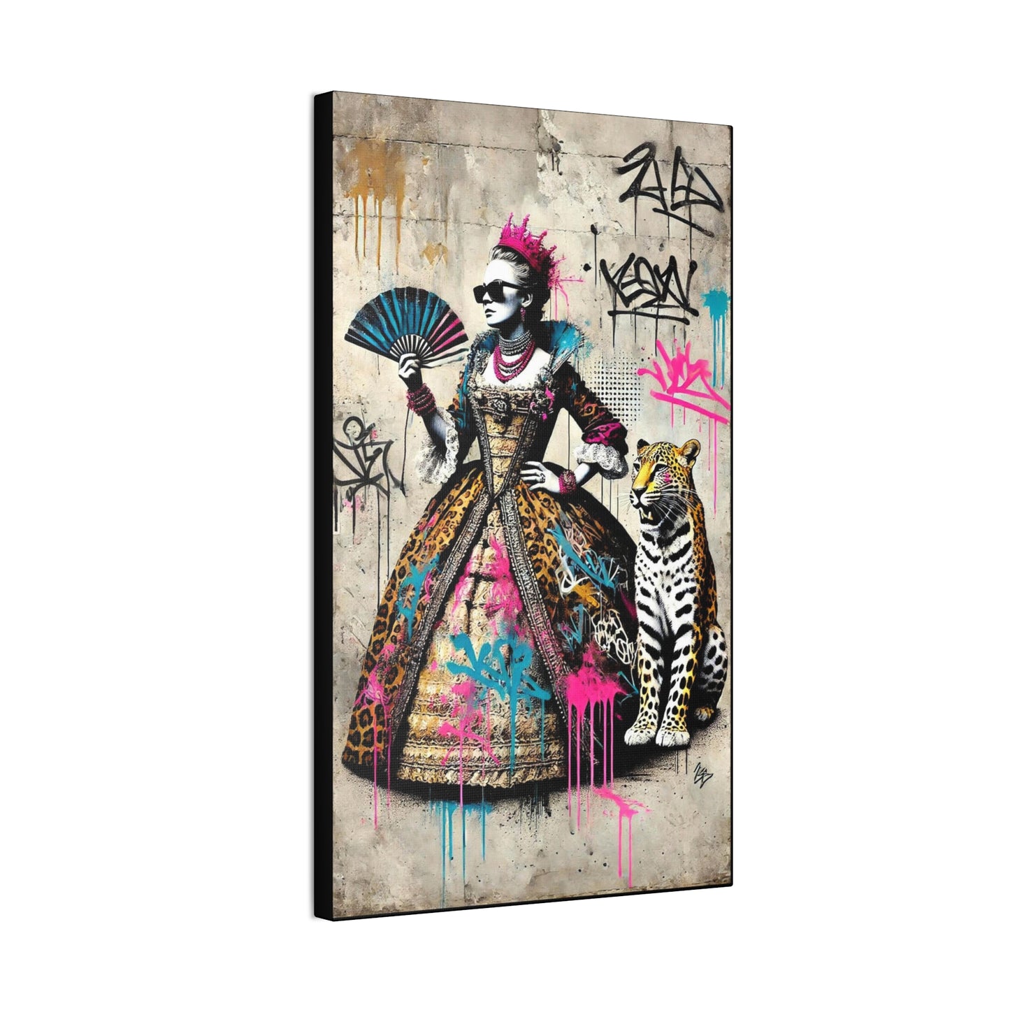 Canvas Print, Street Art Wall Decor, Graffiti Home Art, Queen with Fan, Leopard, Bohemian Decor, Urban Art Poster