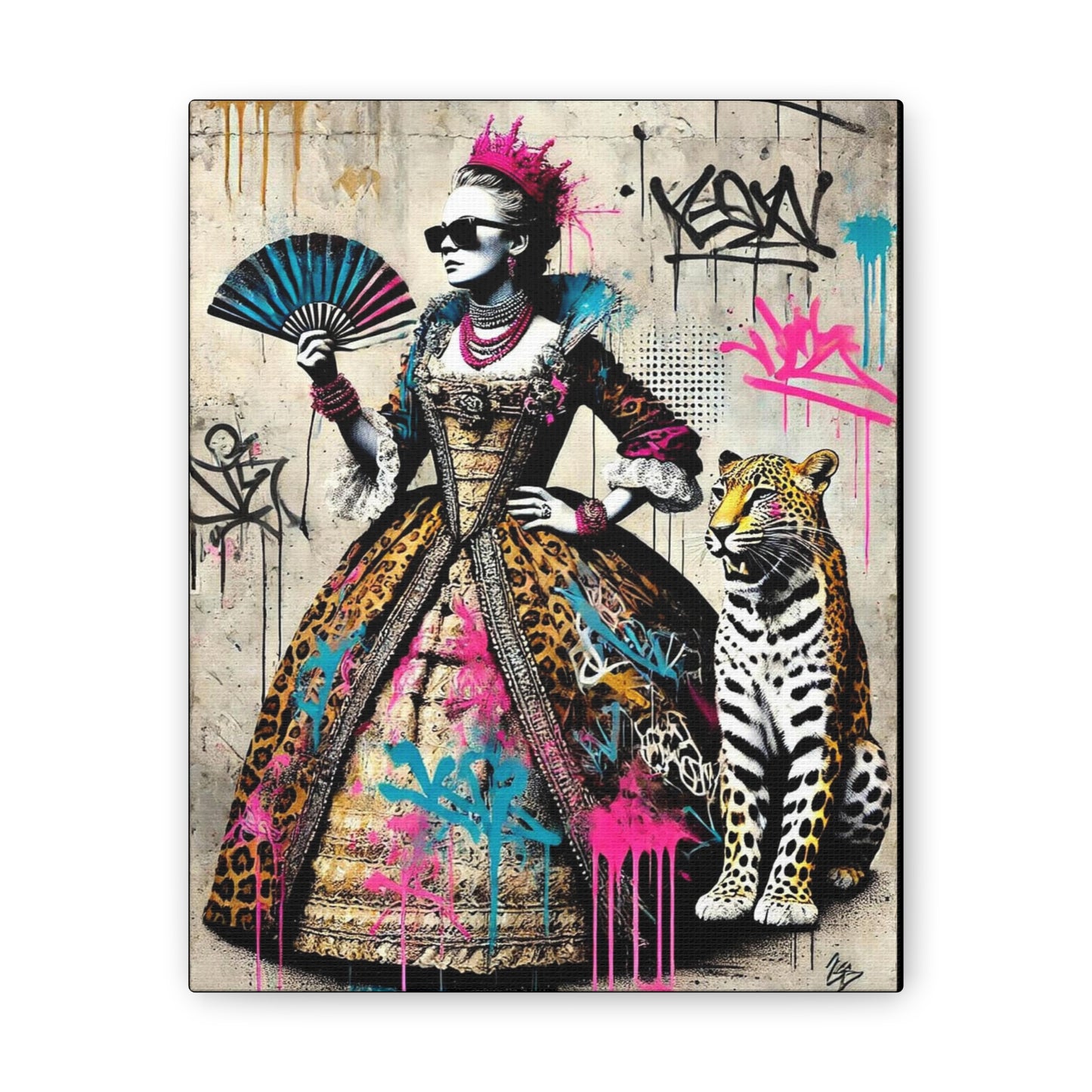 Canvas Print, Street Art Wall Decor, Graffiti Home Art, Queen with Fan, Leopard, Bohemian Decor, Urban Art Poster