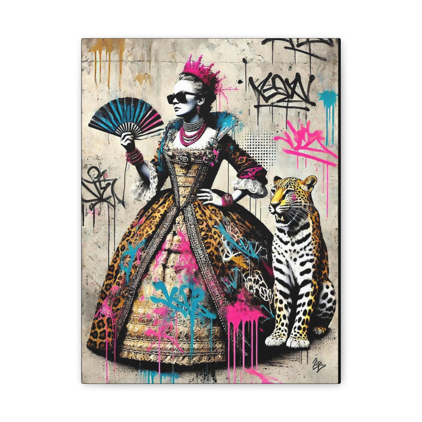 Canvas Print, Street Art Wall Decor, Graffiti Home Art, Queen with Fan, Leopard, Bohemian Decor, Urban Art Poster