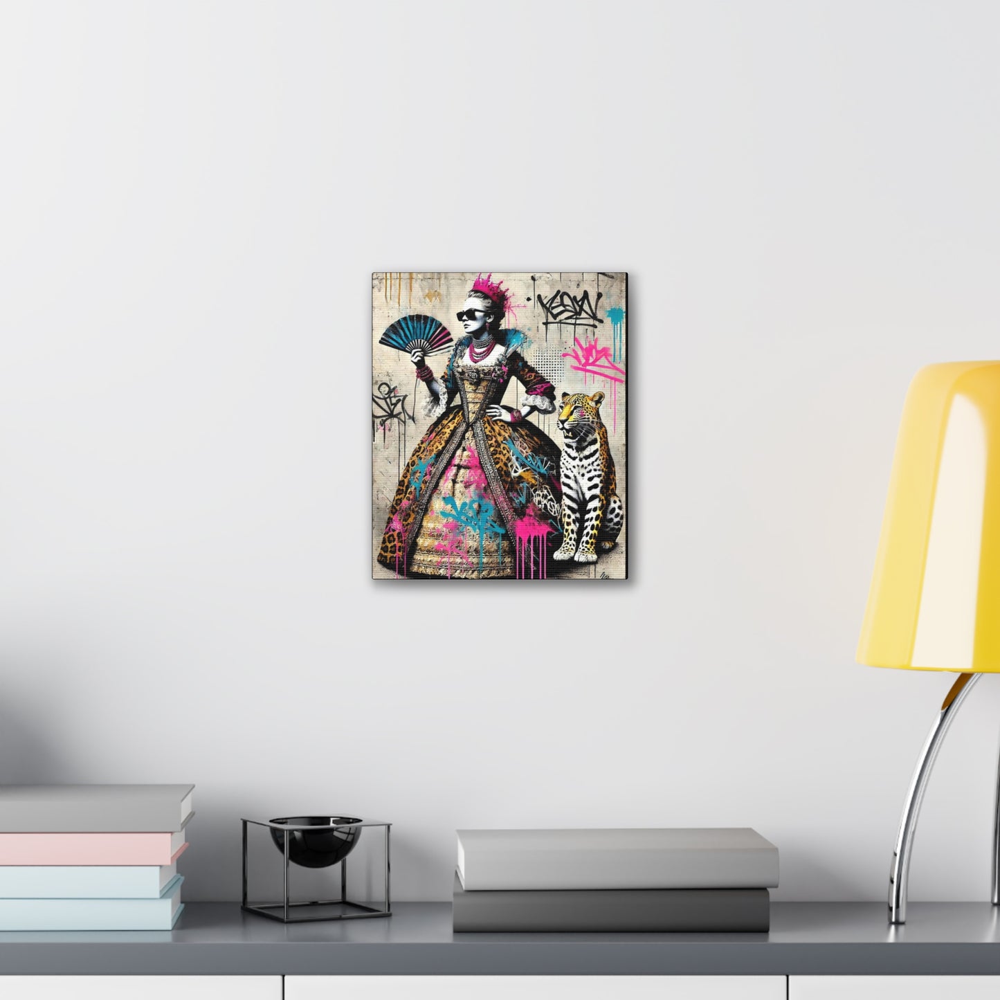Canvas Print, Street Art Wall Decor, Graffiti Home Art, Queen with Fan, Leopard, Bohemian Decor, Urban Art Poster