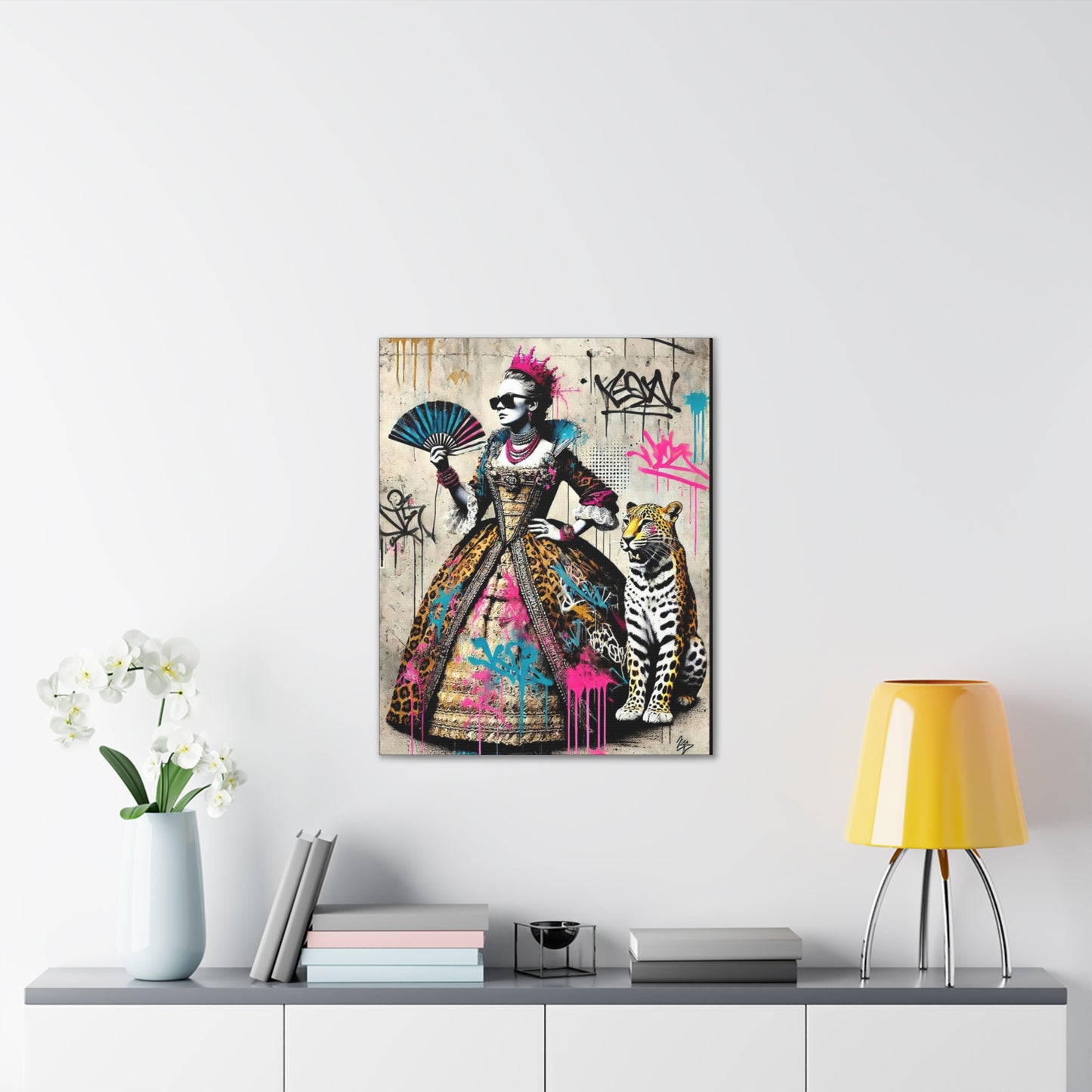 Canvas Print, Street Art Wall Decor, Graffiti Home Art, Queen with Fan, Leopard, Bohemian Decor, Urban Art Poster