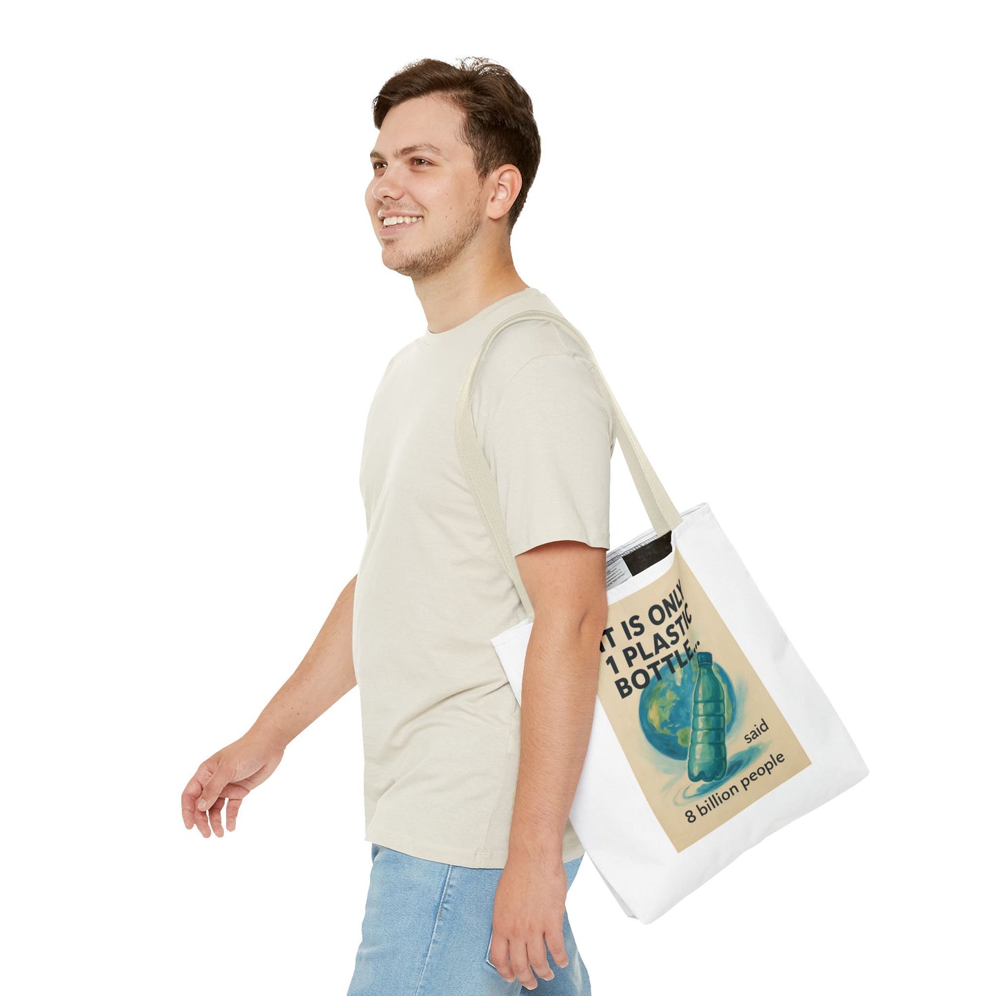 Eco-Friendly Tote Bag, Recycling Message, Save Earth, Plastic Bottle, Reusable Bag, Environmental Awareness, Sustainable Shopping