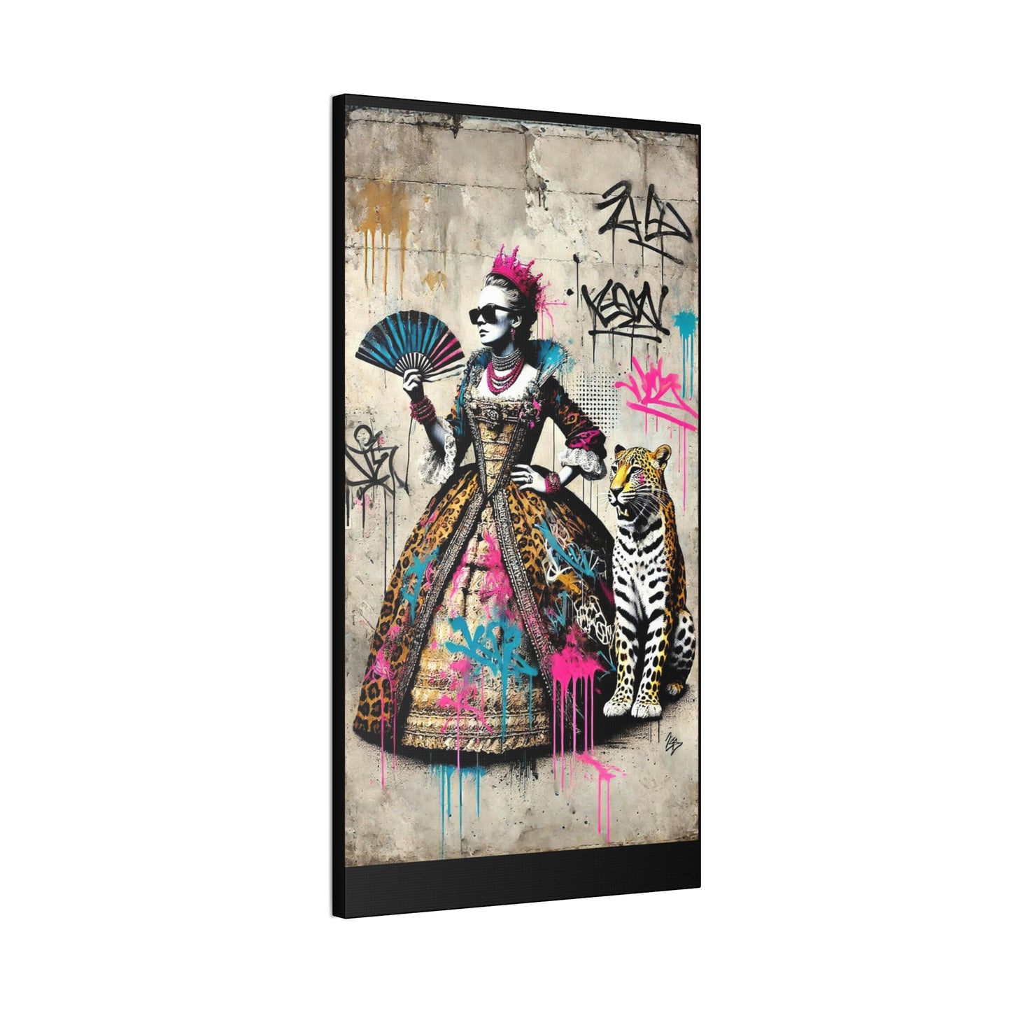 Canvas Print, Street Art Wall Decor, Graffiti Home Art, Queen with Fan, Leopard, Bohemian Decor, Urban Art Poster