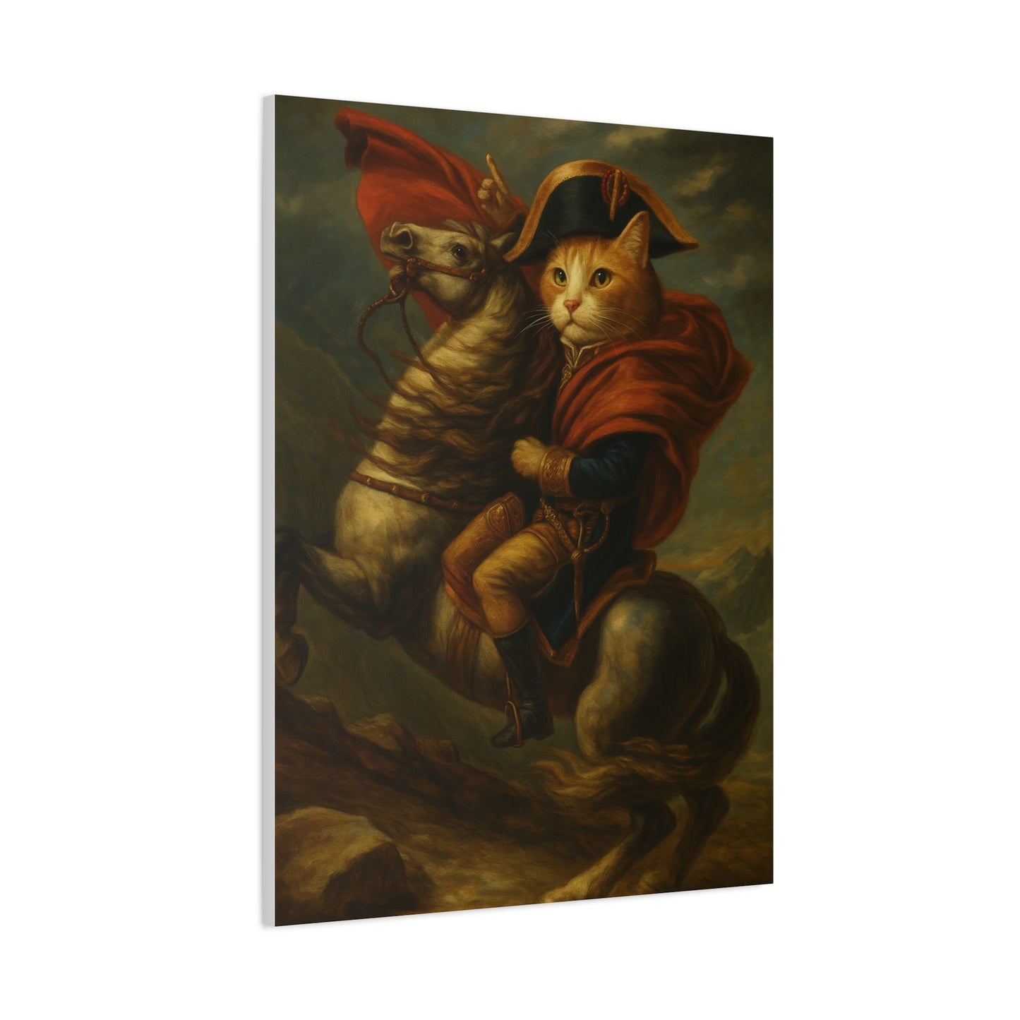 Cat Napoleon Crossing the Alps Decor, Whimsical Home Wall Art, Stretched Matte Canvas, 1 25 Inch, Cat Lover Gift, Funny Animal