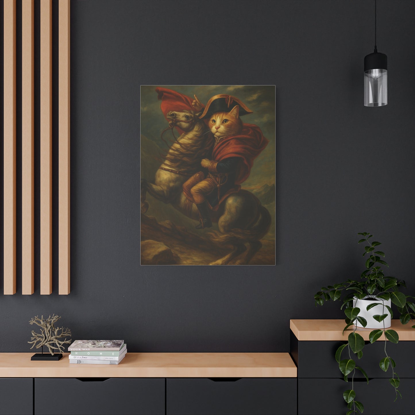 Cat Napoleon Crossing the Alps Decor, Whimsical Home Wall Art, Stretched Matte Canvas, 1 25 Inch, Cat Lover Gift, Funny Animal