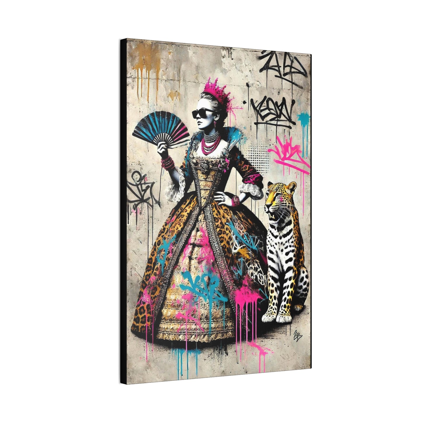 Canvas Print, Street Art Wall Decor, Graffiti Home Art, Queen with Fan, Leopard, Bohemian Decor, Urban Art Poster