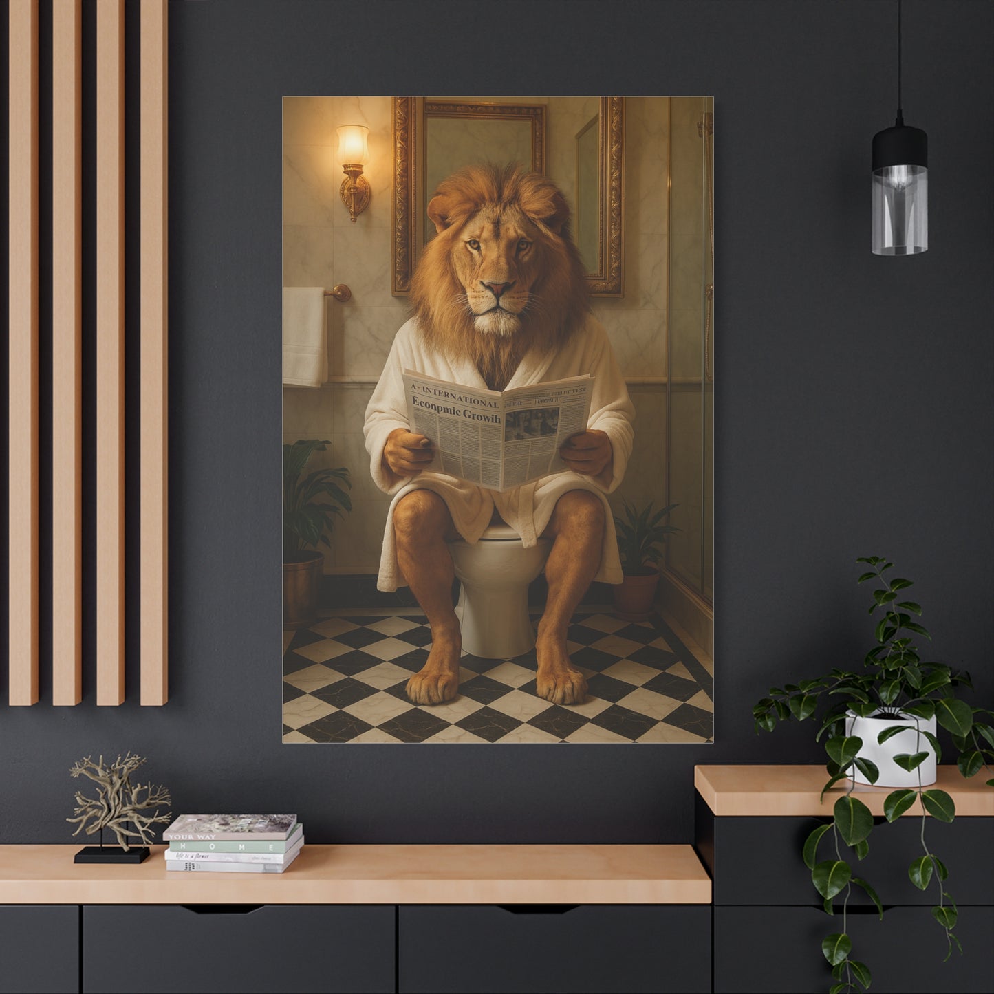 Whimsical Lion Canvas Art, Funny Home Decor, Gift for Animal Lovers, Unique Wall Art, Bathroom Wall Decor, Housewarming Gift