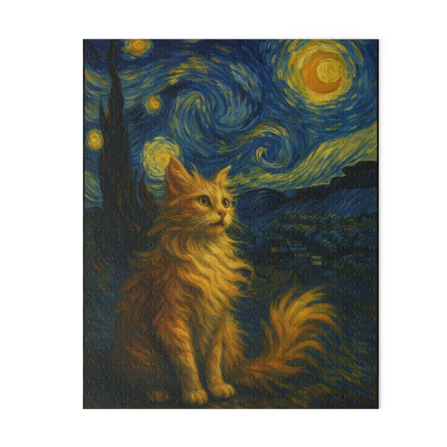 Starry Night Cat Jigsaw Puzzle — Van Gogh Style (120/252/500 Piece) - US SHIPPING