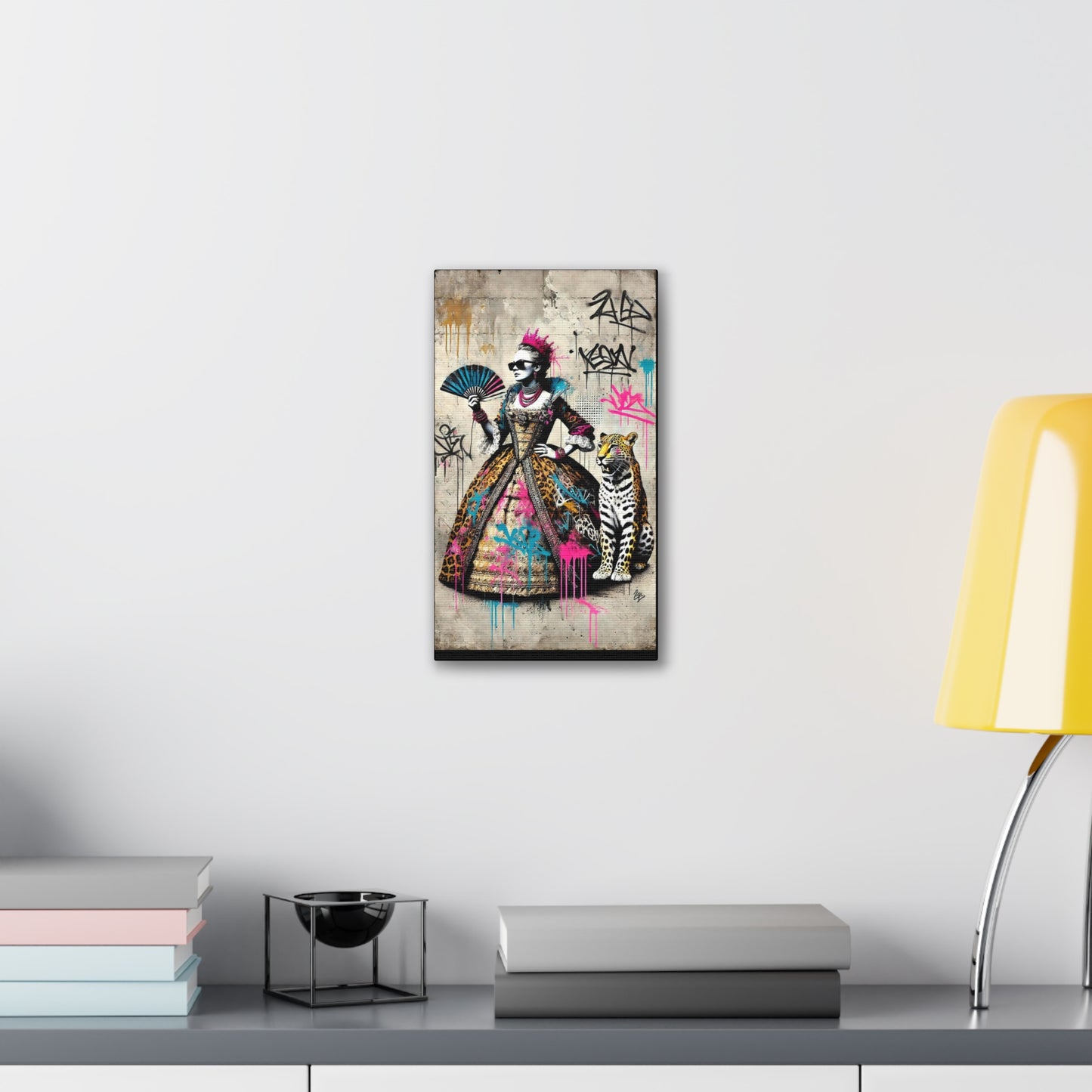 Canvas Print, Street Art Wall Decor, Graffiti Home Art, Queen with Fan, Leopard, Bohemian Decor, Urban Art Poster