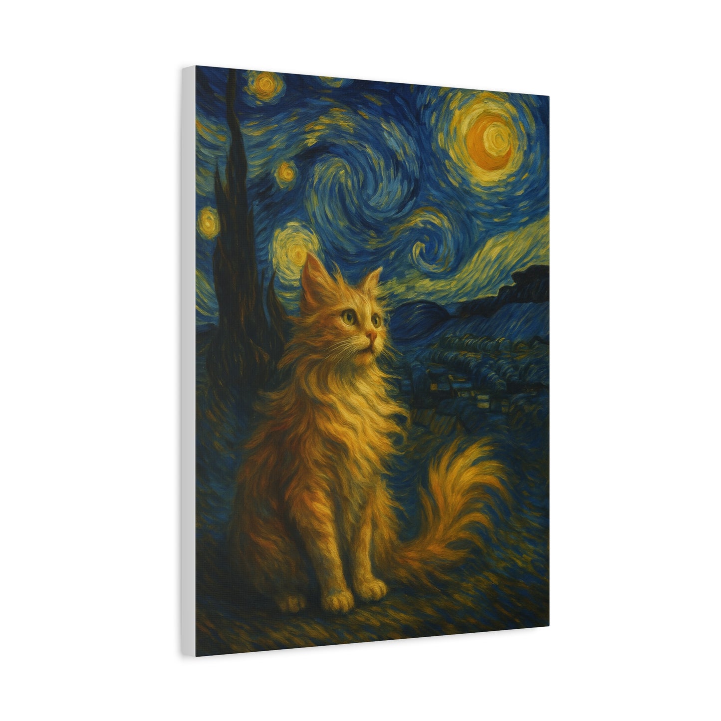 Canvas Print, Cat in Starry Night, Funny Cats, Colourful Vibrant, Matte Wall Art, Stretched Canvas, Home Decor, Gift for Cat Lovers