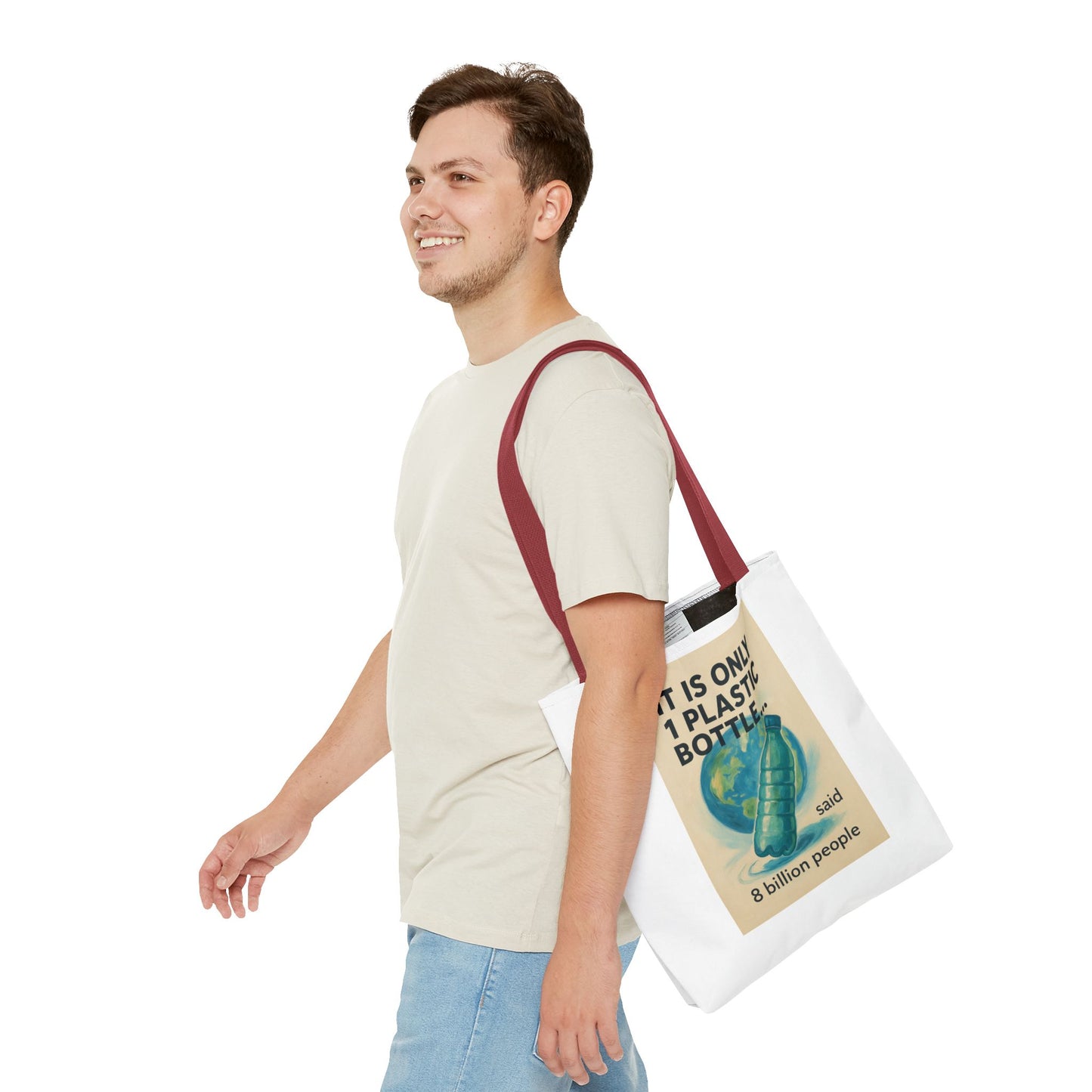 Eco-Friendly Tote Bag, Recycling Message, Save Earth, Plastic Bottle, Reusable Bag, Environmental Awareness, Sustainable Shopping