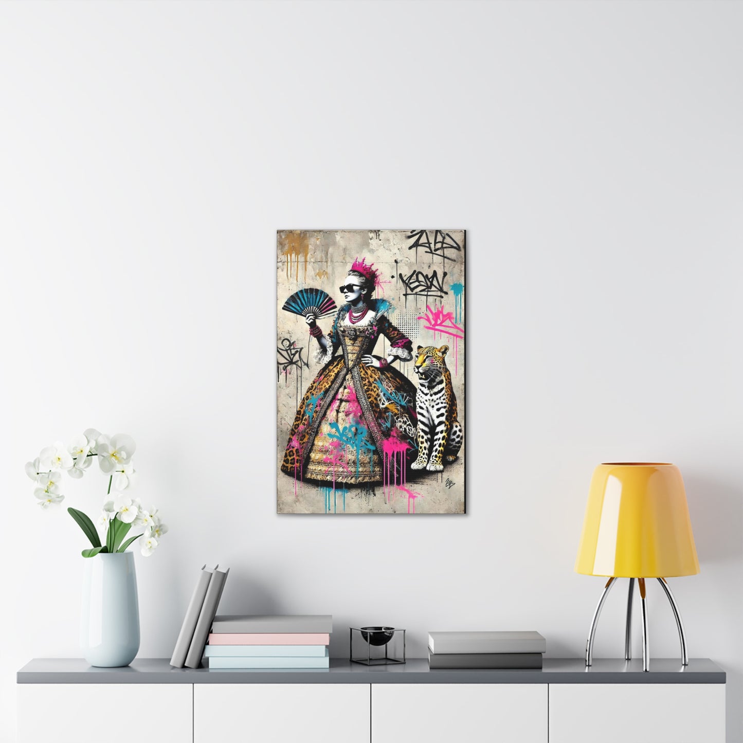 Canvas Print, Street Art Wall Decor, Graffiti Home Art, Queen with Fan, Leopard, Bohemian Decor, Urban Art Poster